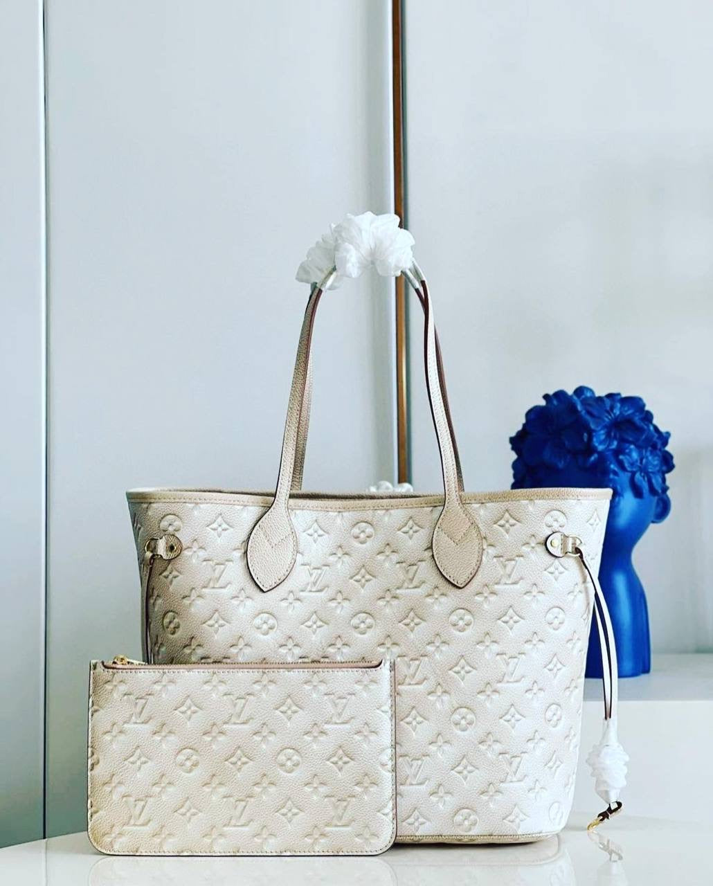 [TOP] Louis Vuitton LV  Neverfull Empreinte MM Bag 32x17x28cm - Beige