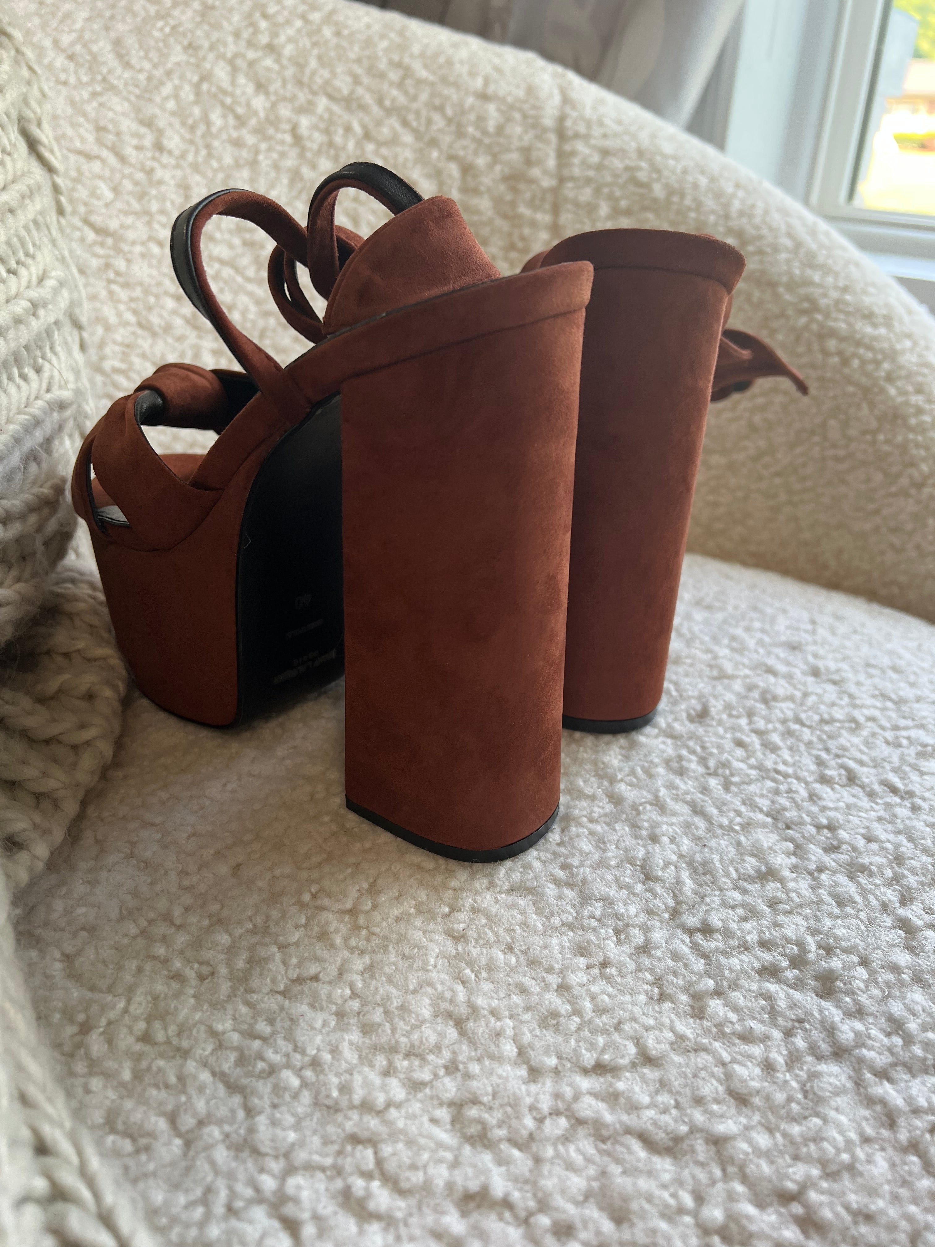 [TOP] Yves Saint Laurent YSL Suede Platform High Heels - Brown