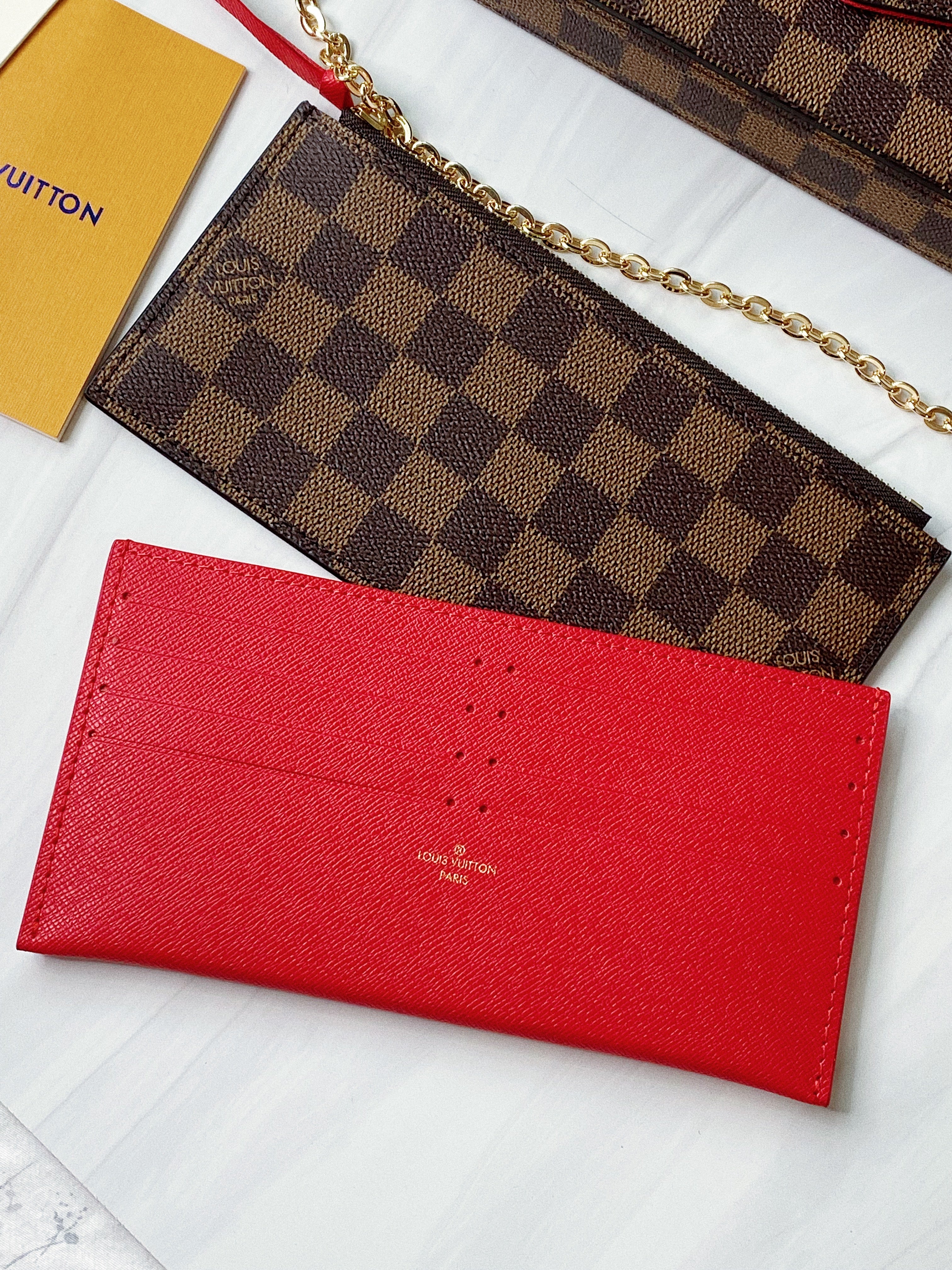 [TOP] Louis Vuitton LV £V Felicie Damier Ebene Bag 21X12X3cm - Red