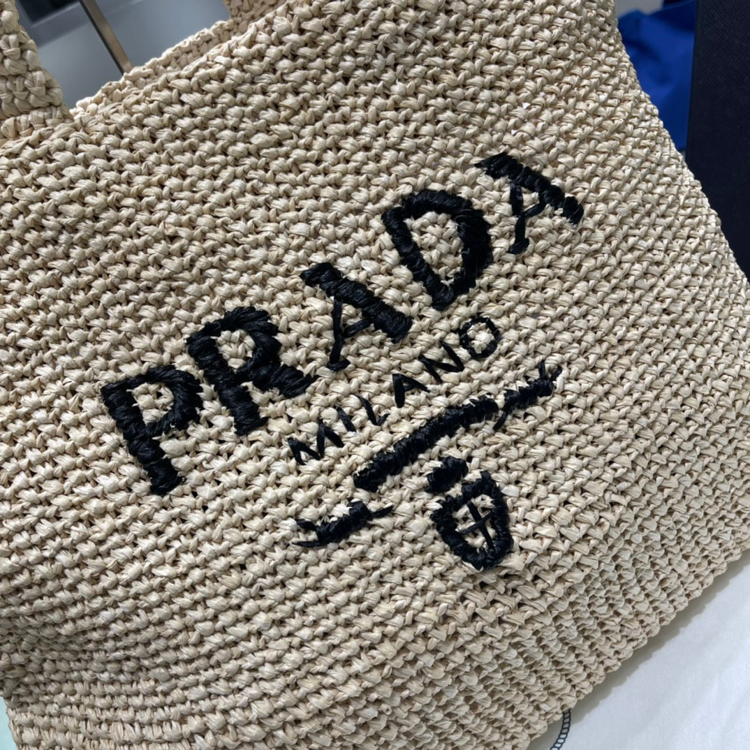 [TOP] PRADA Raffia Tote Bag 40x34cm - Women