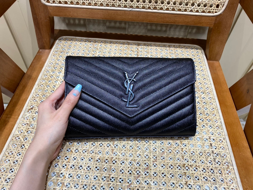 [TOP] Yves Saint Laurent YSL WOC Matelasse Medium Purse - All Black