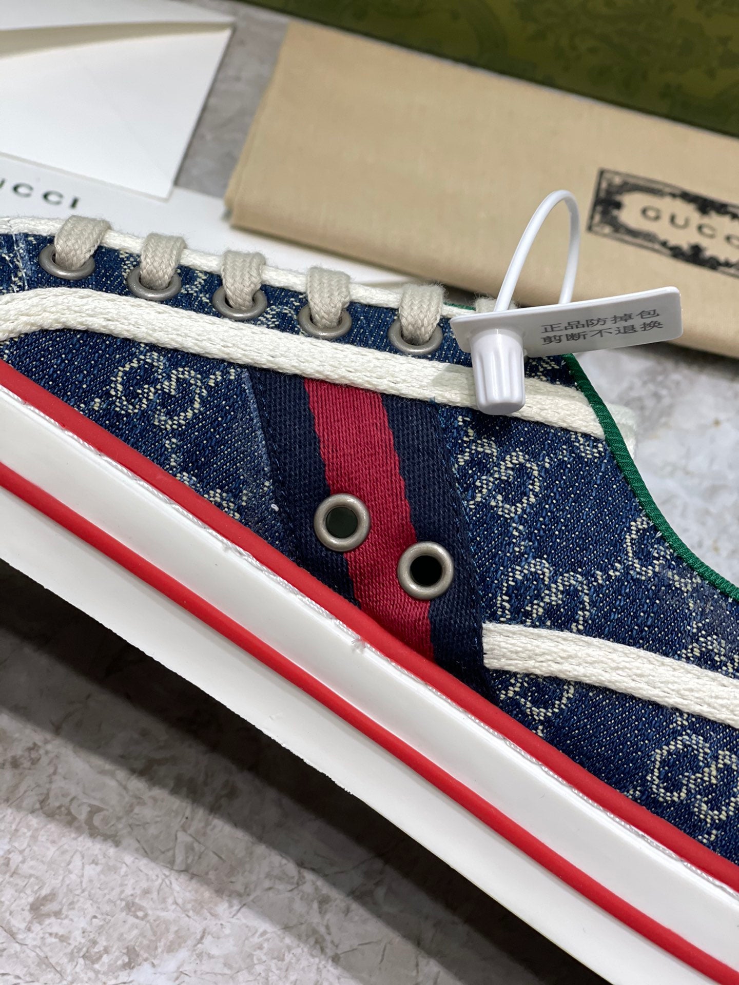 [TOP] GUCCI G*G Denim Sneakers Tennis 1977 - Blue