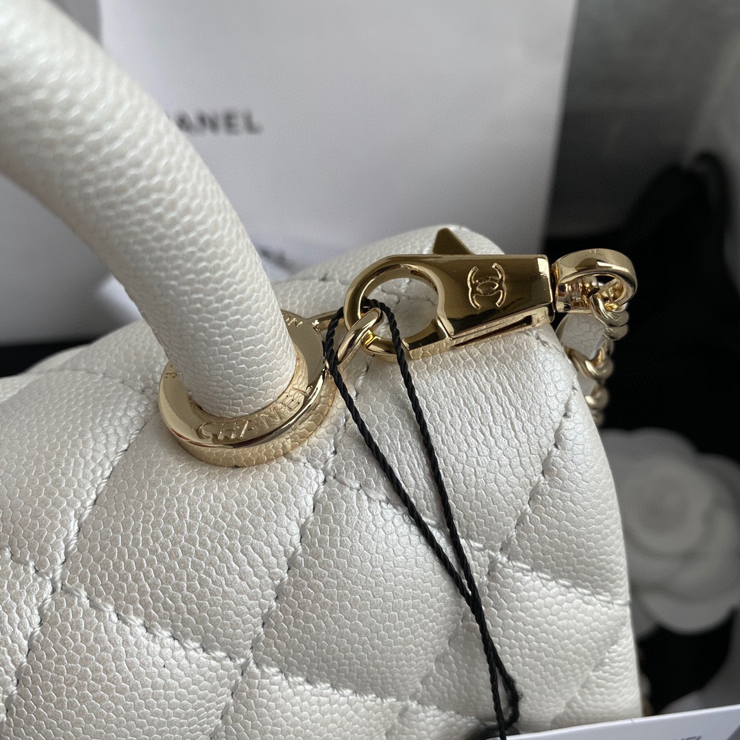 [TOP] CHANEL CoCo Handle Bag Carviar Small 19cm - Pearl White & GHW