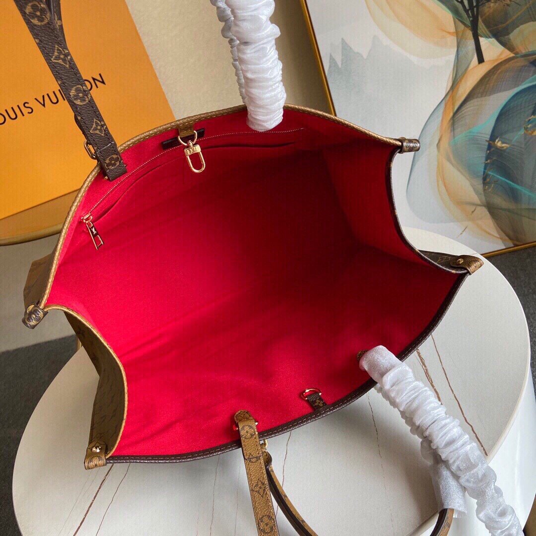 [TOP] Louis Vuitton LV On The Go Reverse Monogram Large Tote 41*34*19cm-Brown