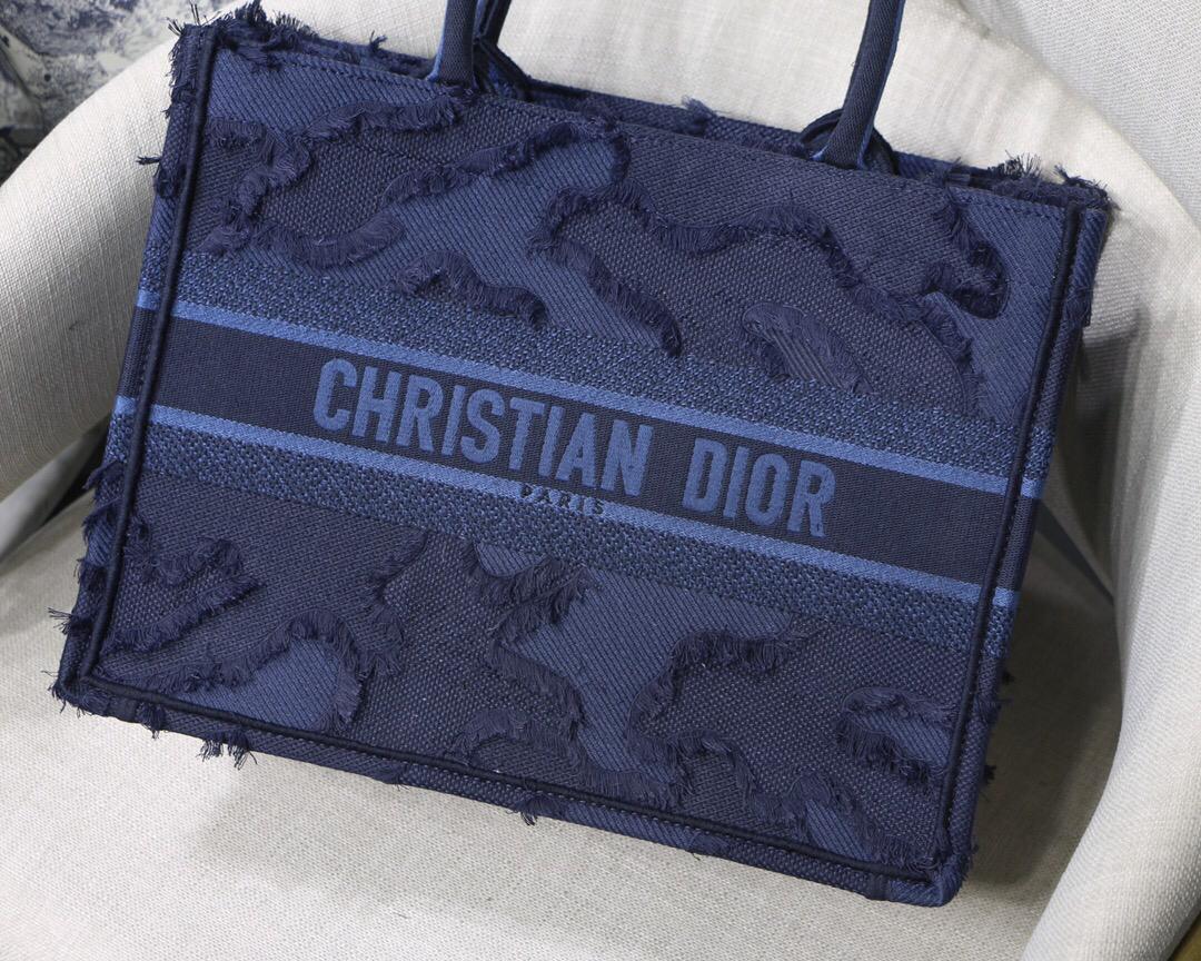 [TOP] Christian Dior Book Tote Camouflage Embroidery Small 26.5cm - Blue
