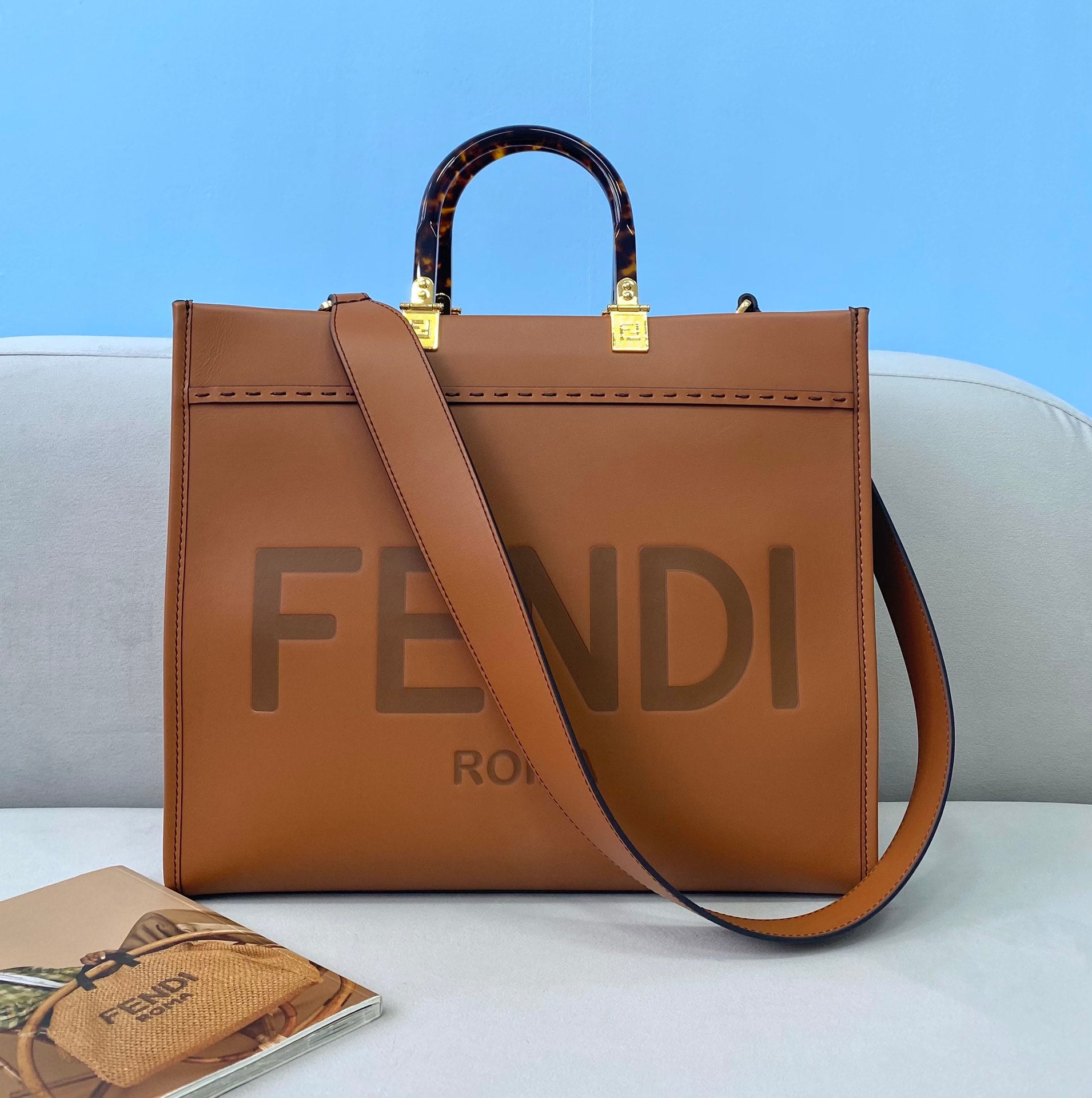 [TOP] FENDI FENDI Sunshine Tote Medium Shopping Bag - Brown