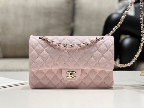 [TOP] CHANEL Classic Flap Bag Caviar Medium 25.5cm – Light Pink & GHW