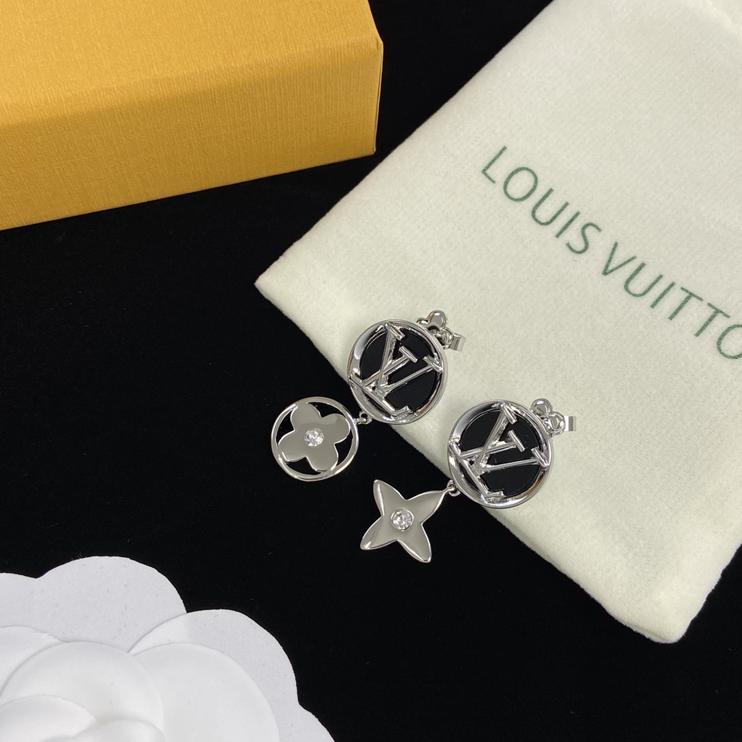 [TOP] Louis Vuitton LV Necklace Earrings Set - Silver