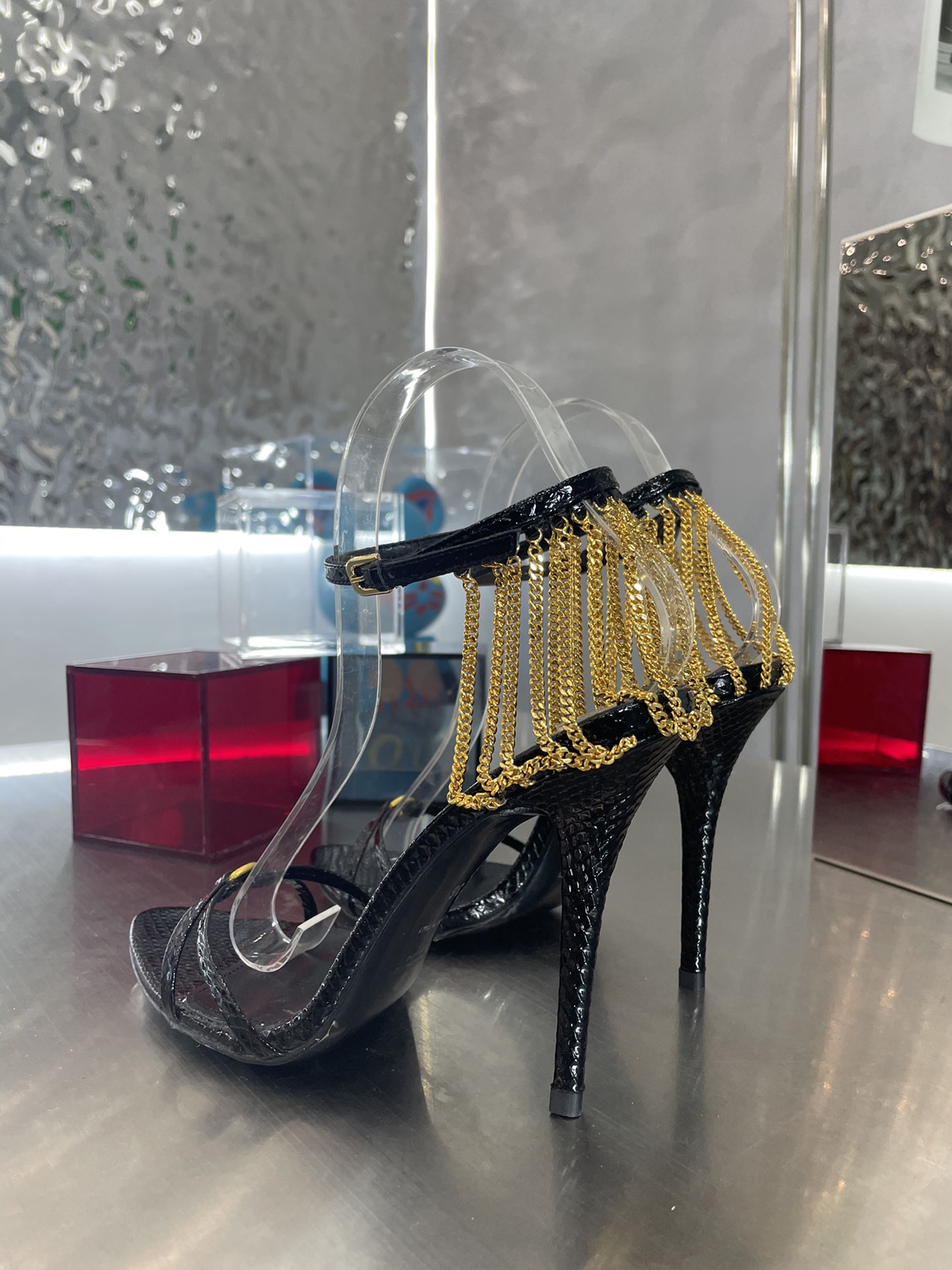 [TOP] Yves Saint Laurent YSL Chain High Heels - GHW & SHW - Black