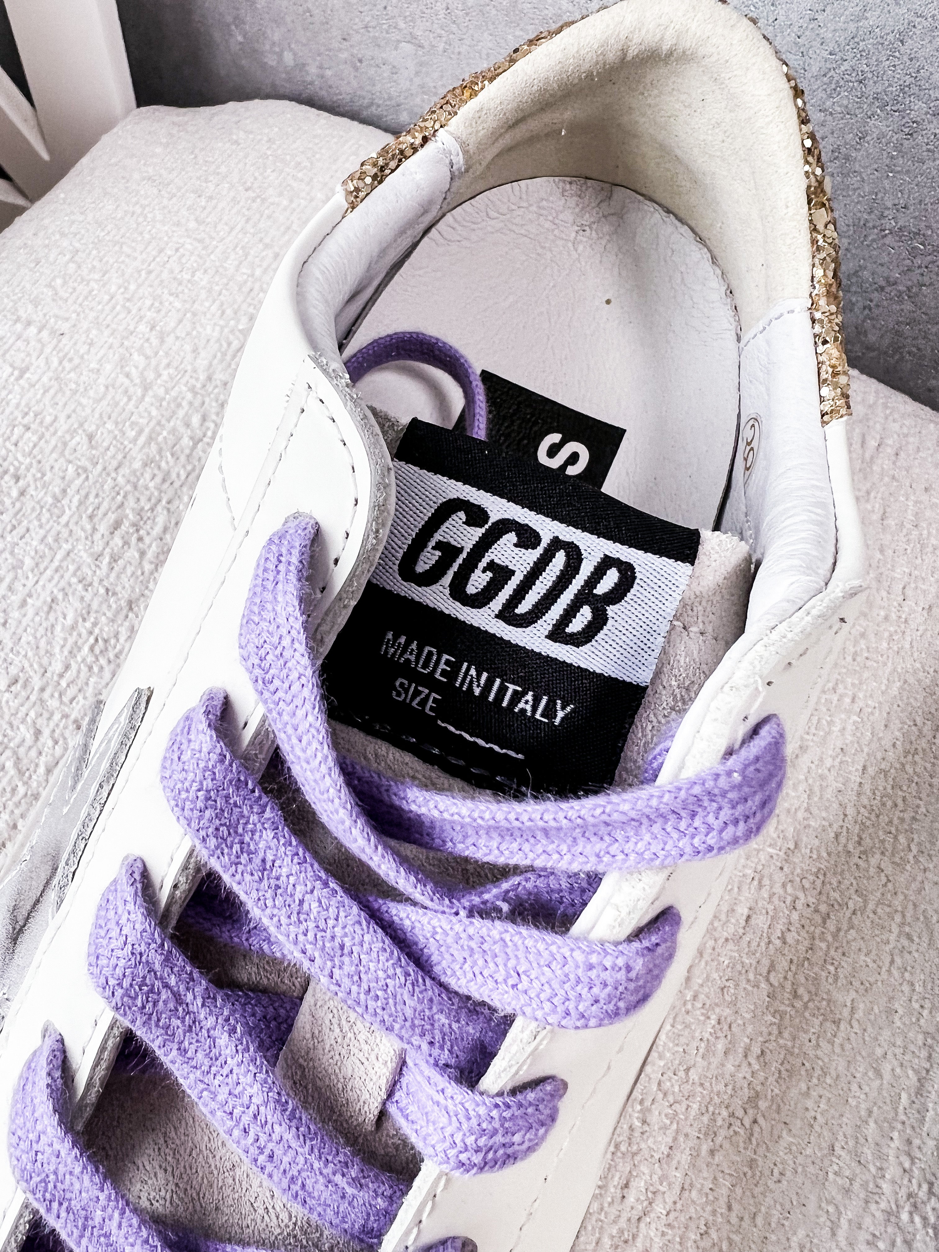 [TOP] GGDB Low Top Sneakers - White, Purple and Golden Glitter