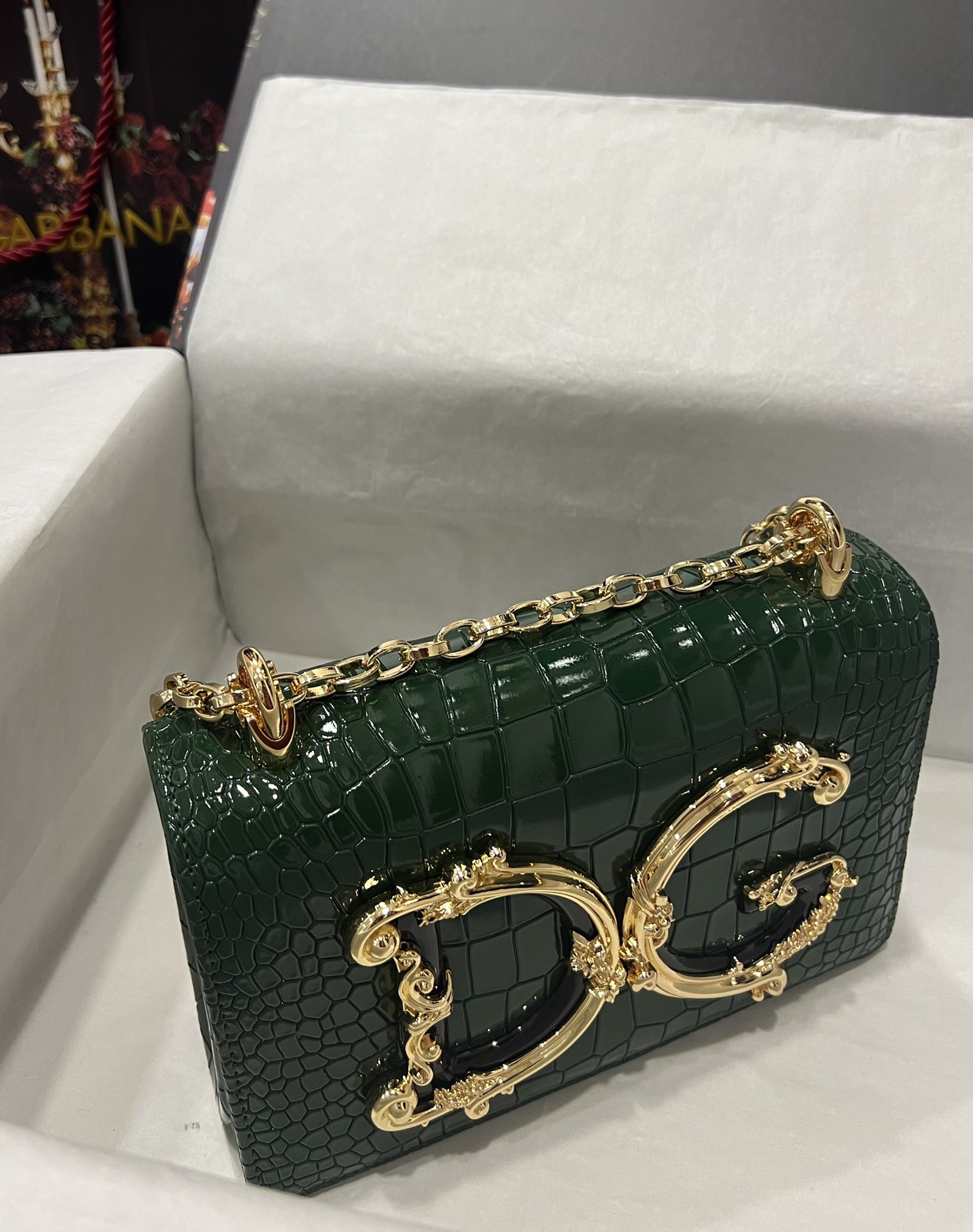 [TOP] Dolce & Gabbana D&G Crocodile-print Calfskin DG Girls Bag 21*4*15 - Green