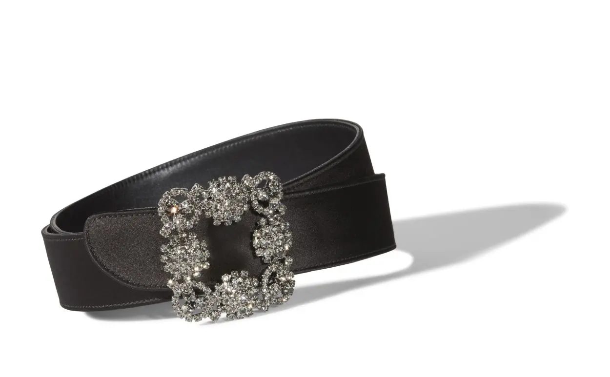 [TOP] Manolo Blahnik HANGISI Satin Crystal Buckled Belt - Black