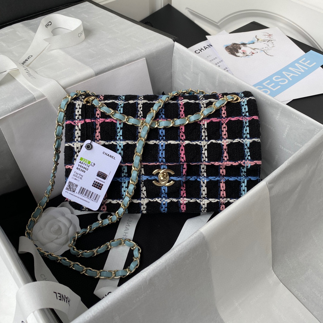 [TOP] CHANEL Classic Flap Bag Tweed Medium 25.5cm - Multicolour & GHW