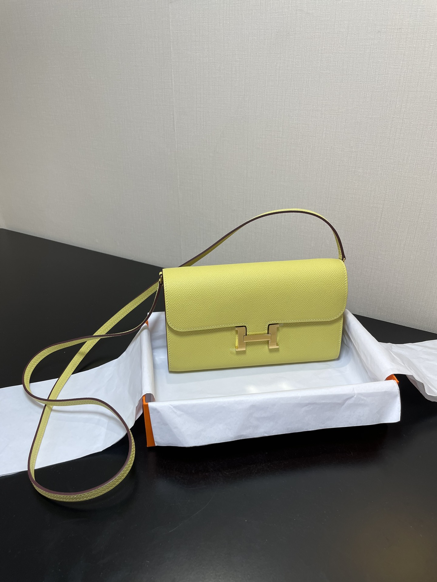 [TOP] HERMES Epsom Constance Long Wallet - Yellow & GHW