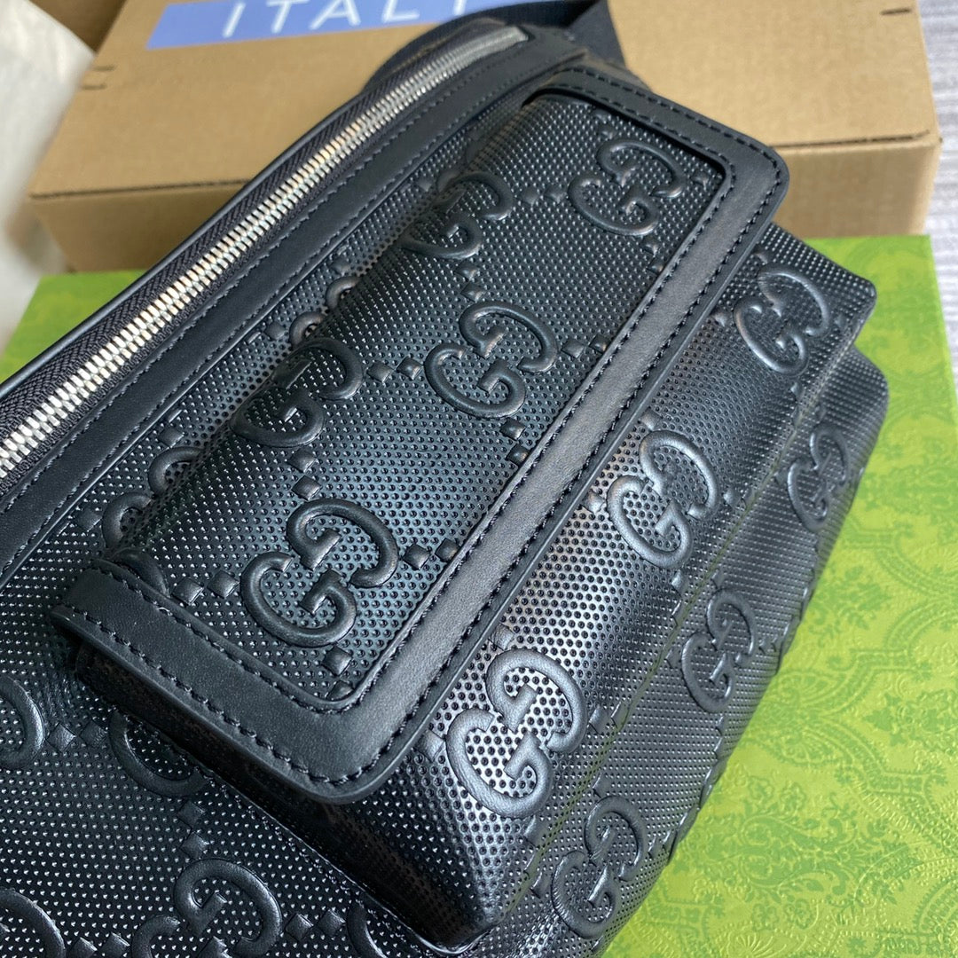 [TOP] GUCCI Embossed Belt Bag - Black