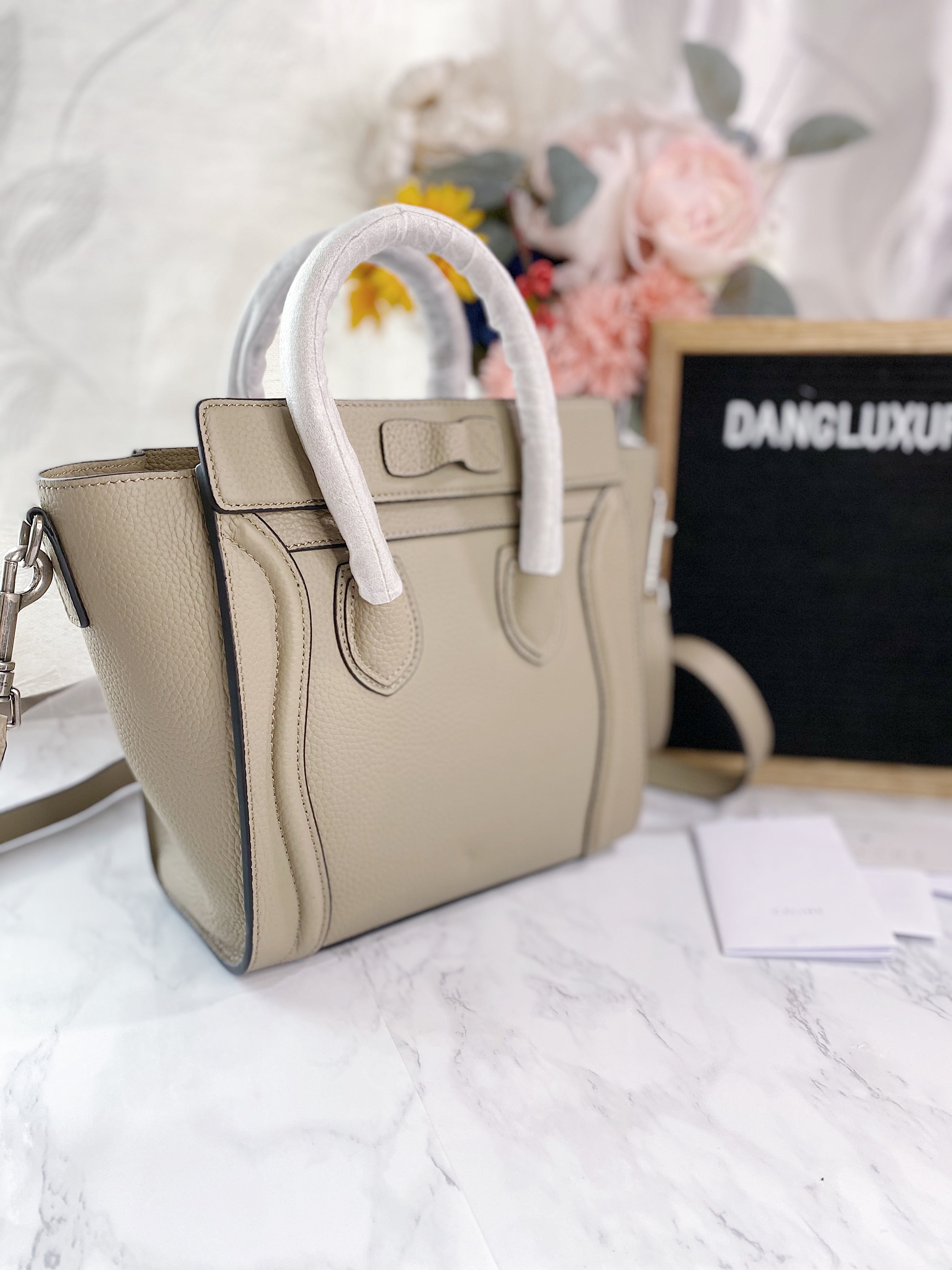 [TOP] CELINE Nano Luggage Bag In Grainy Calfskin 20x20x10cm - Tan