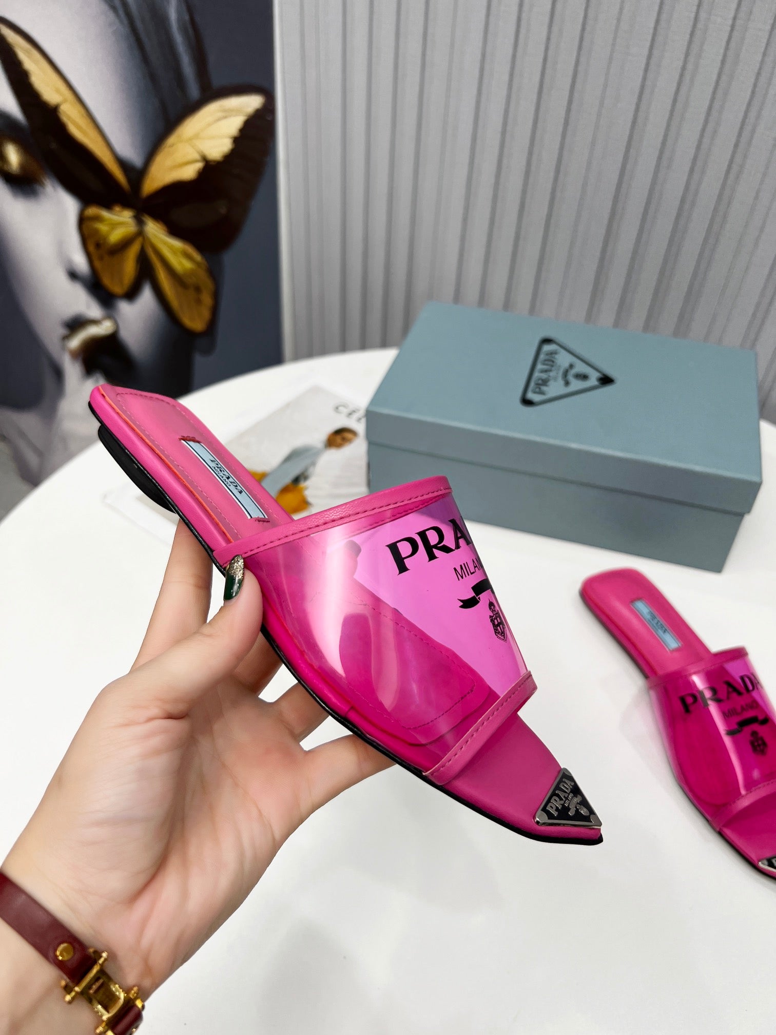 [TOP] PRADA Logo-print Plexiglas Slides - Hot Pink
