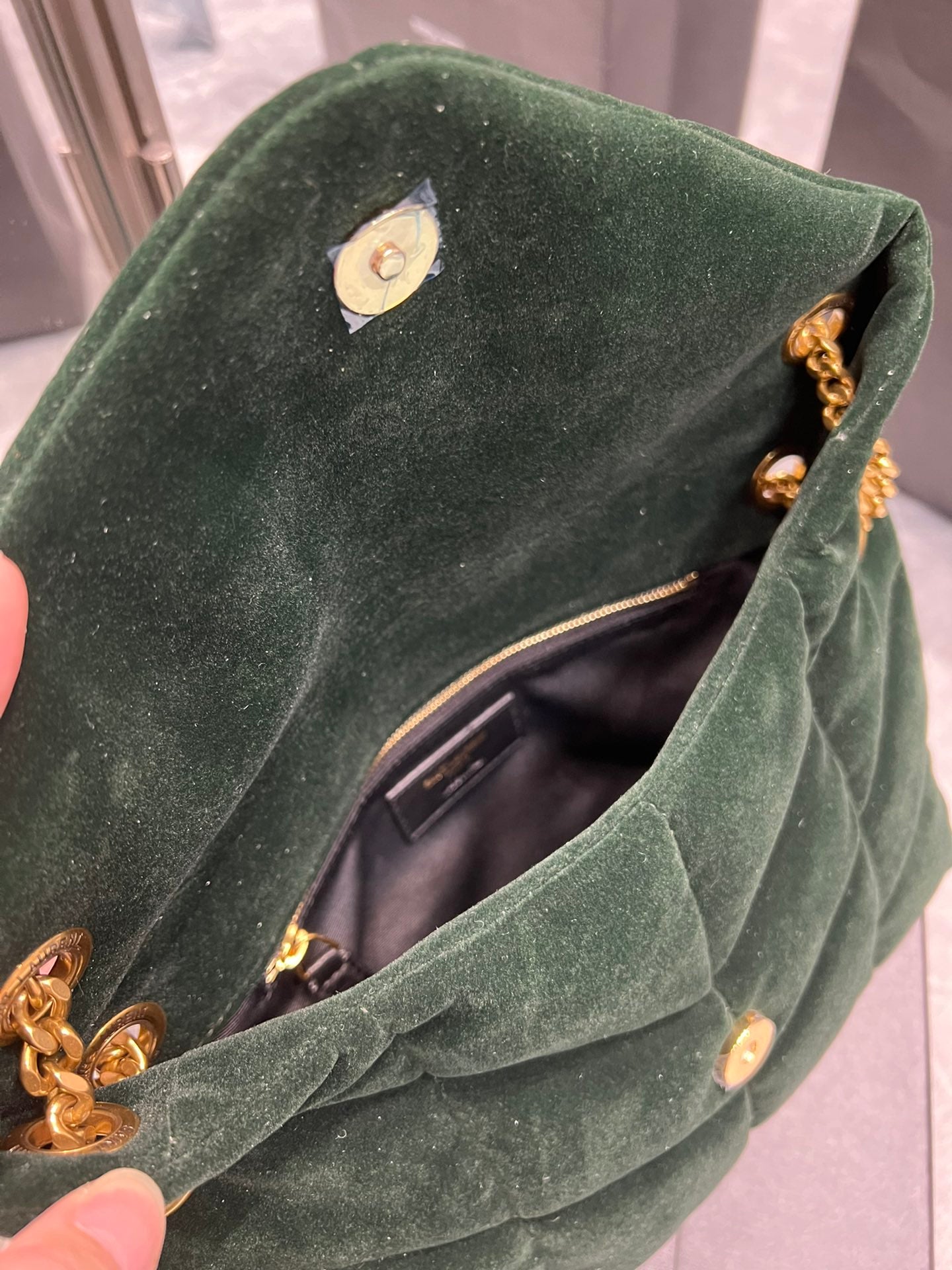 [TOP] Yves Saint Laurent YSL Loulou Puffer Suede Small Bag - Dark Green