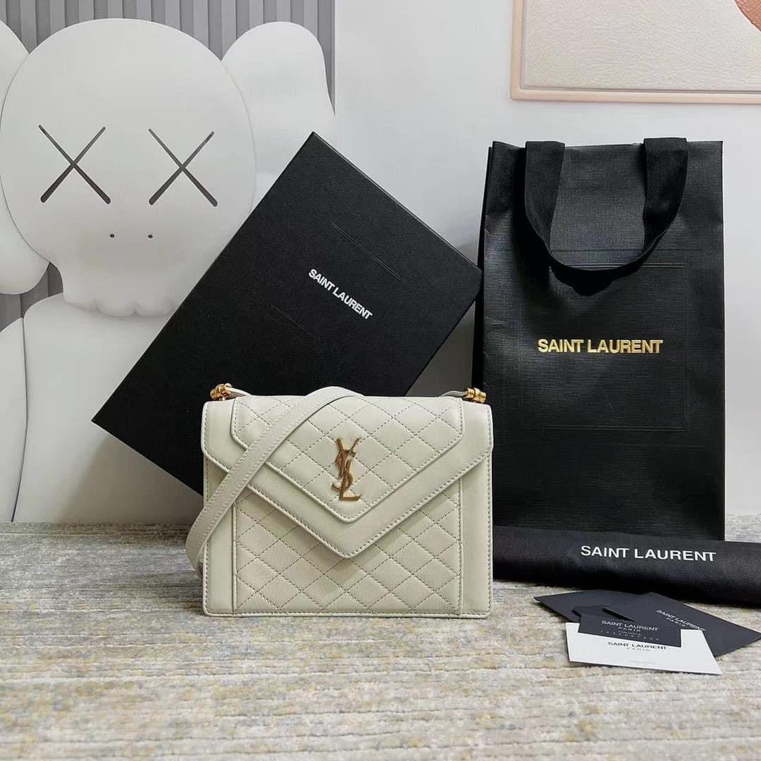 [TOP] Yves Saint Laurent YSL Mini Quilted Envelope Bag - White