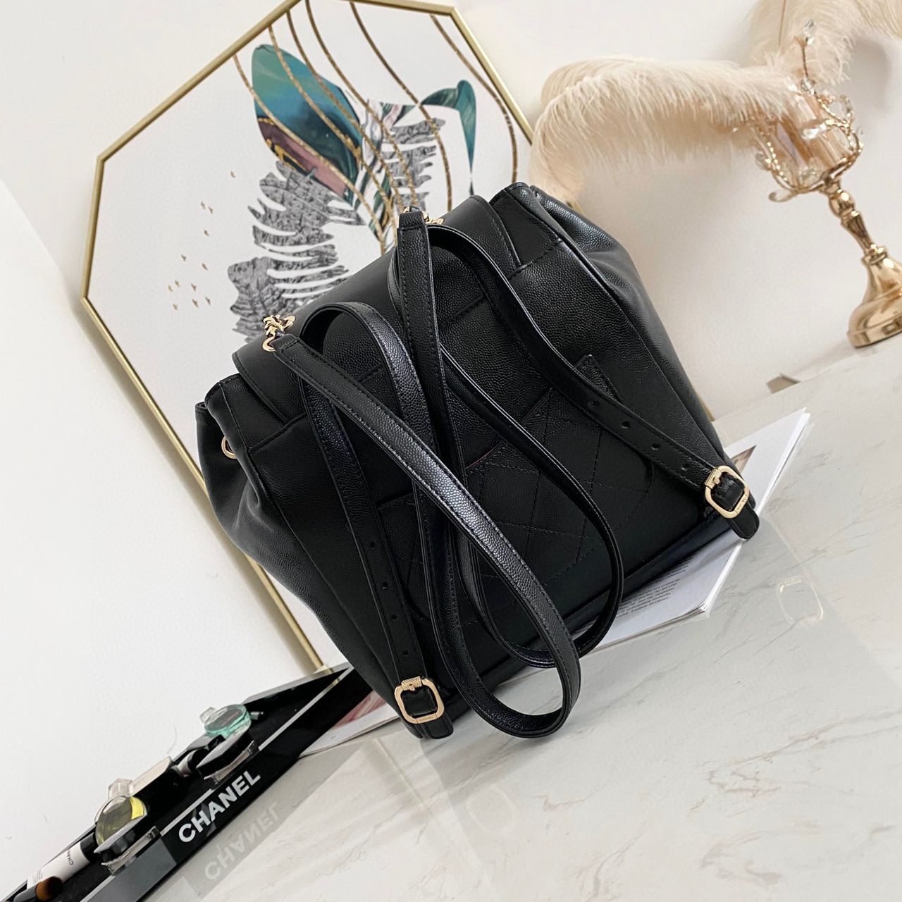 [TOP] CHANEL Quilted Business Affinity Backpack - Black