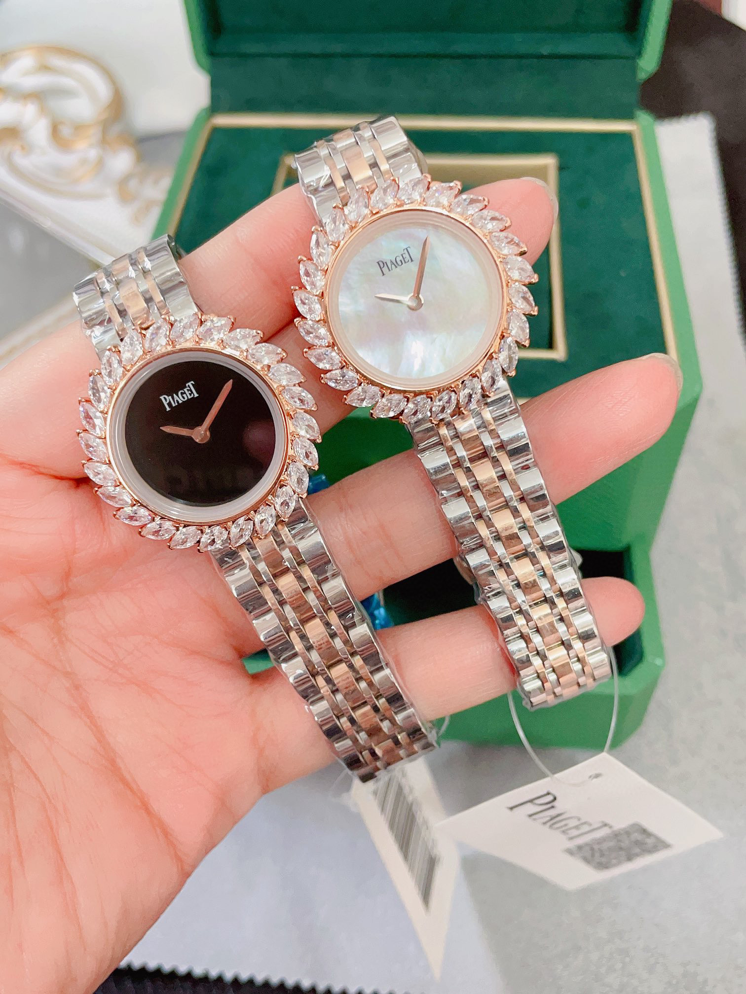 [Top] PIAGET Diamends Lady Watch White Gold with Rose Gold 31mm - White/Black