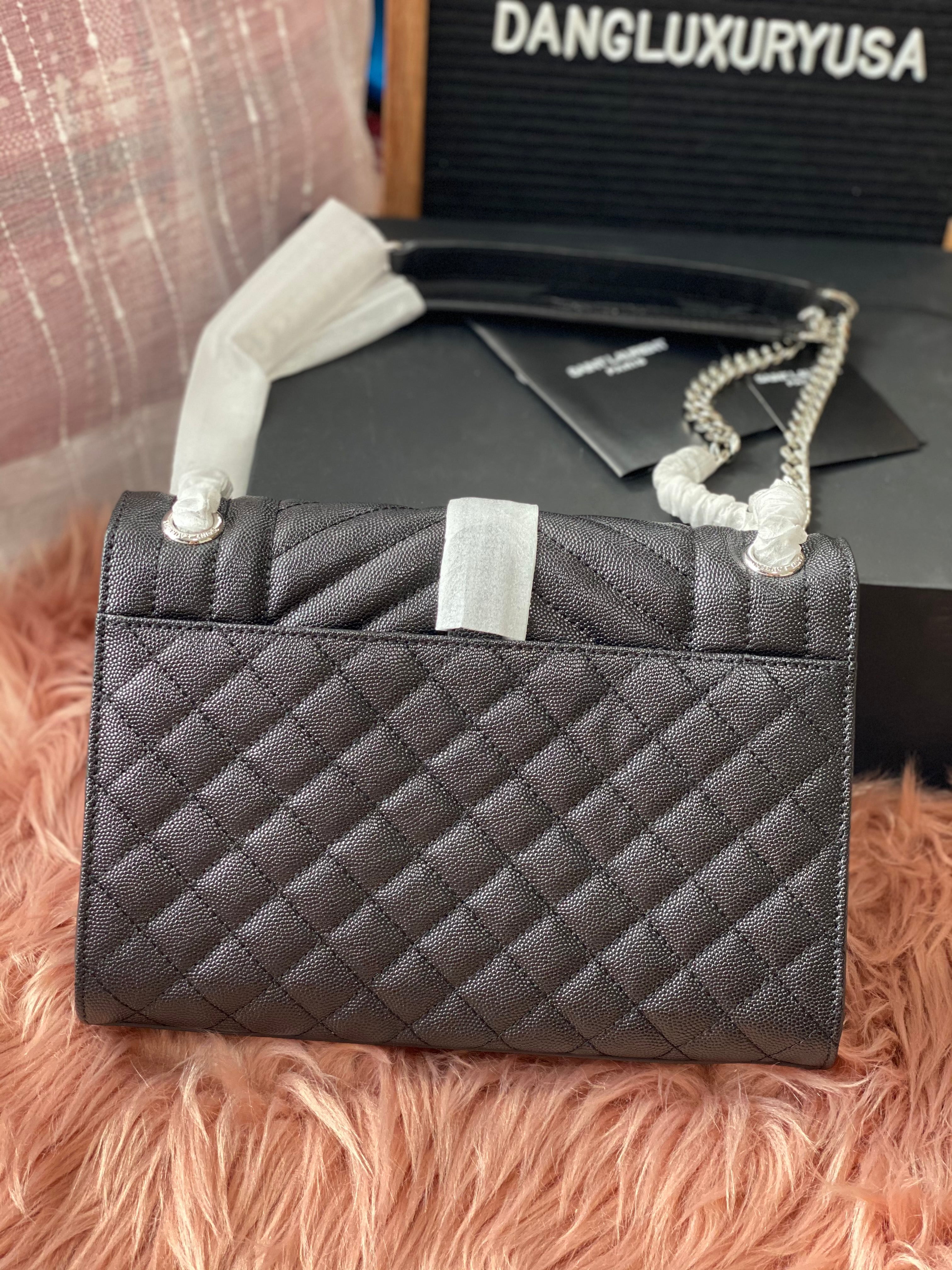 [TOP] Yves Saint Laurent YSL Y.S.L Envelope Shoulder Bag Small - Black w Silver Hardware