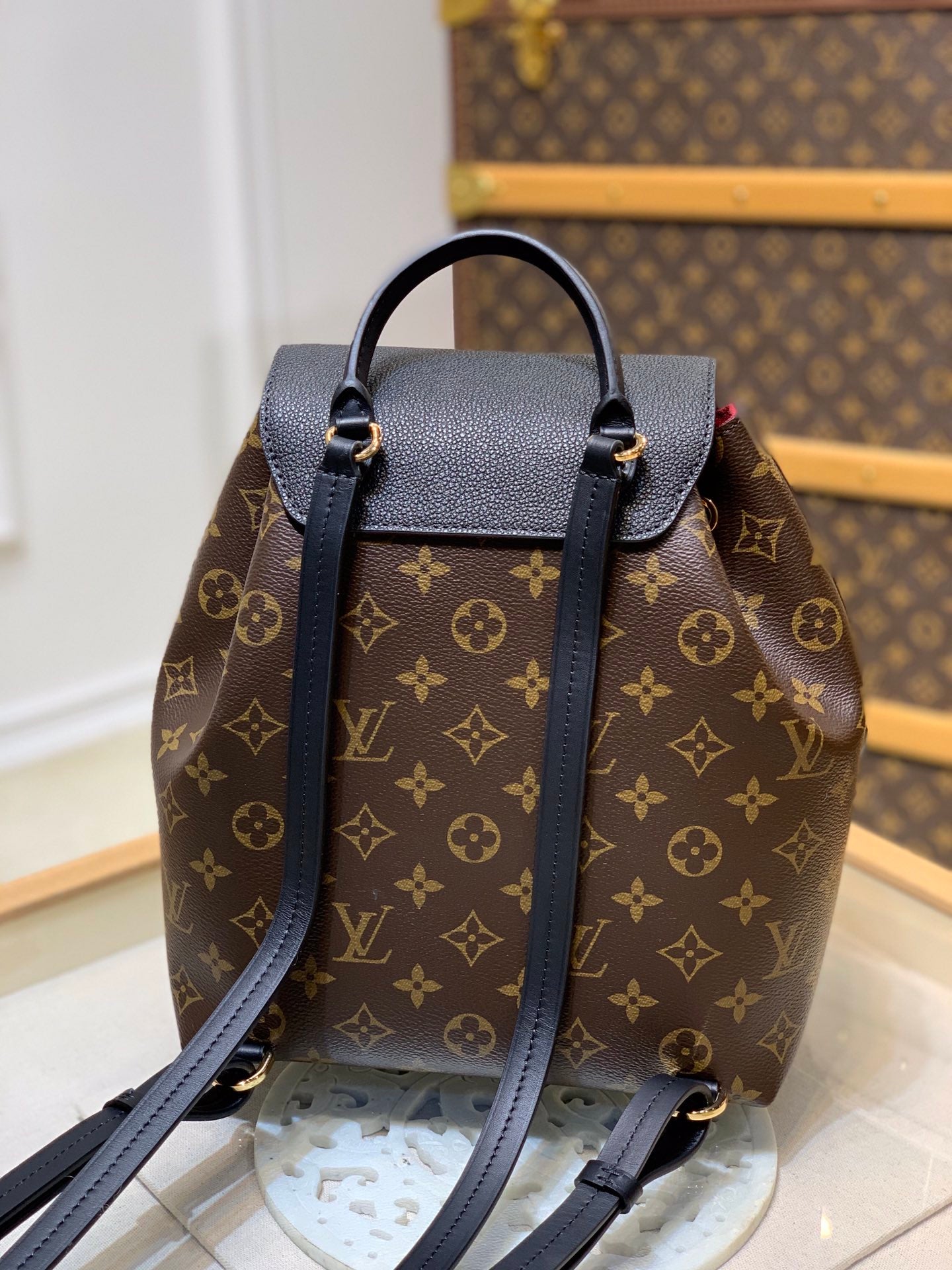 [TOP] Louis Vuitton LV Backpack Montsouris Monogram PM 27.5×33×14CM - Black
