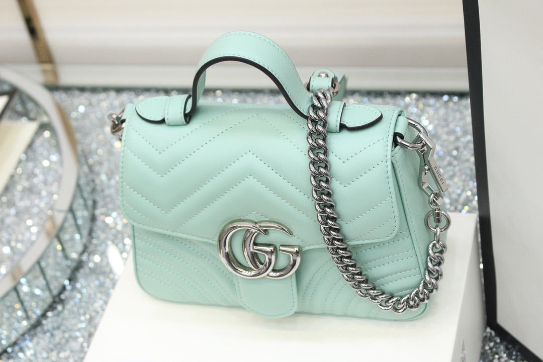 [TOP] GUCCI GG Marmont Bag Top Handle 27*13.5*10 - Baby Blue