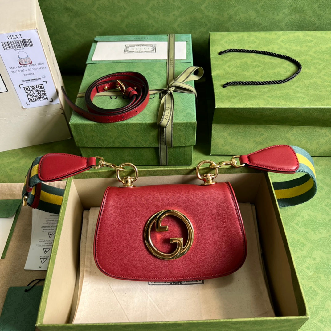 [TOP] GUCCI G*G Blondie Mini Leather Bag 22x13x5.5cm - Red