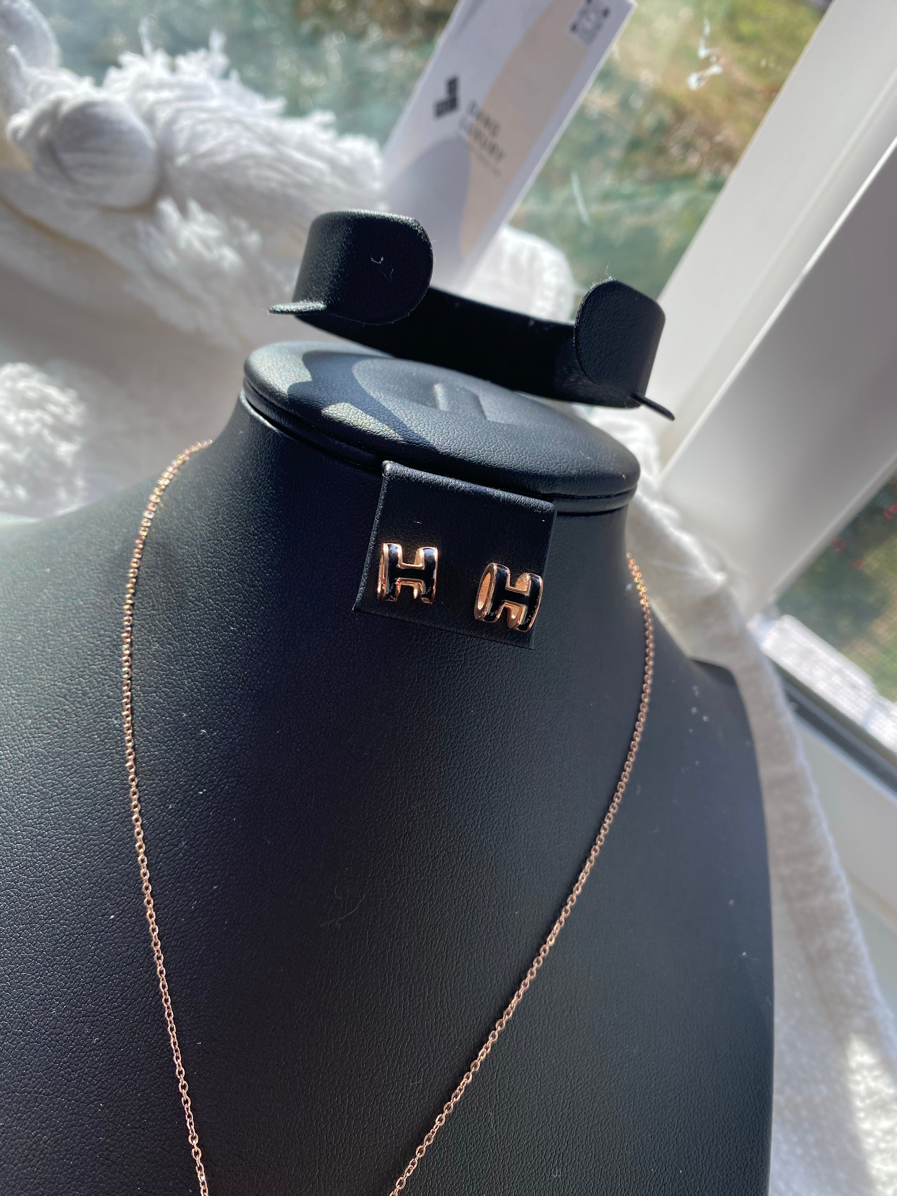 [TOP] HERMES H Logo Set - Black & Gold