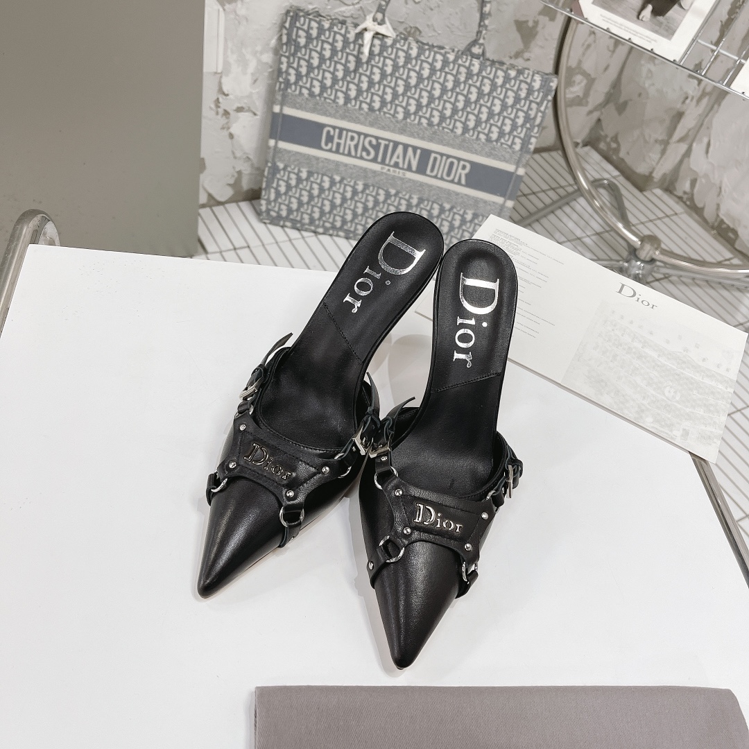 [TOP] Christian Dior CD Logo Leather Sandals - Black