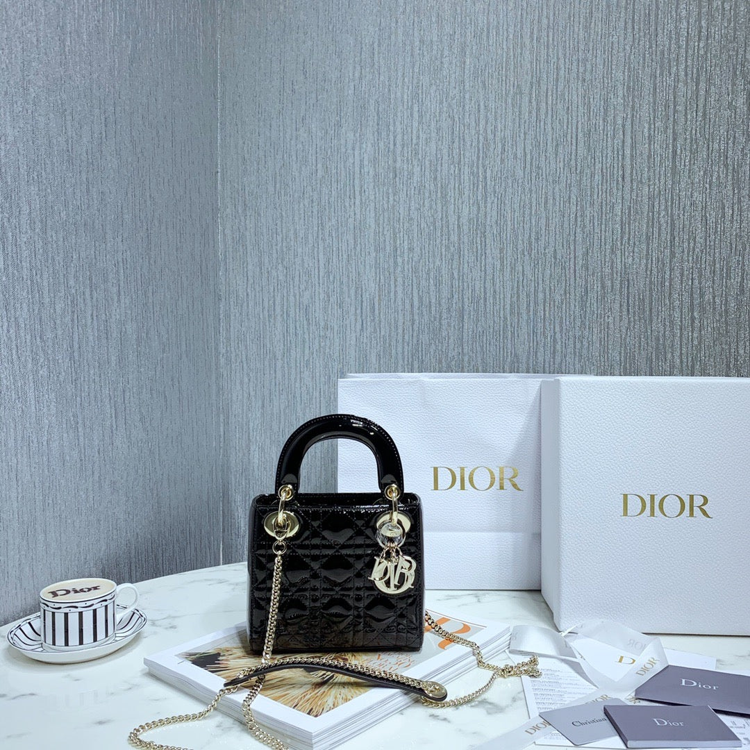 [TOP] Christian Dior Lady Christian Dior Bag Patent Leather Mini - Black w Light GHW