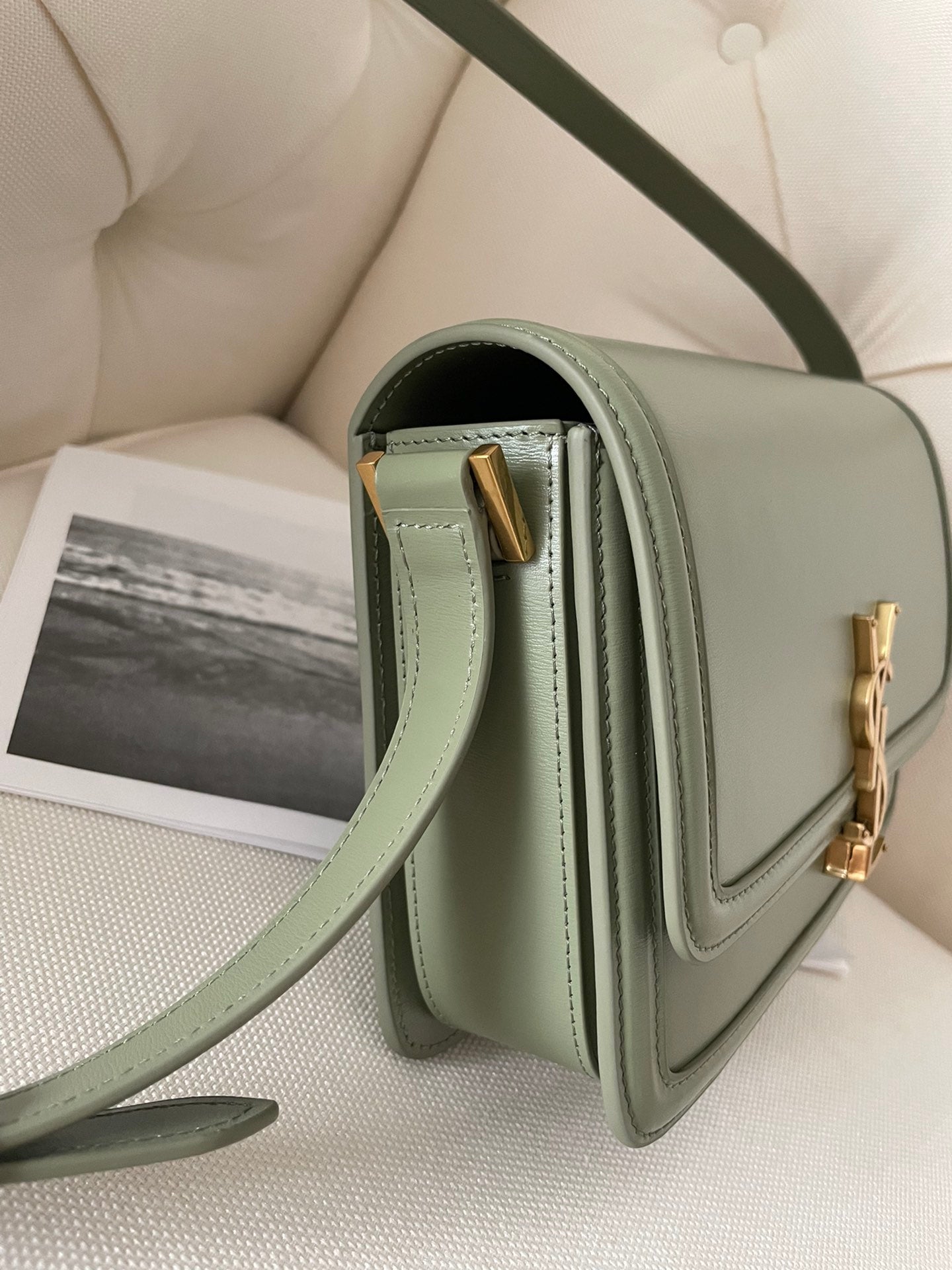 [TOP] Yves Saint Laurent YSL Solferino Medium Shoulder Bag - Pistache Green