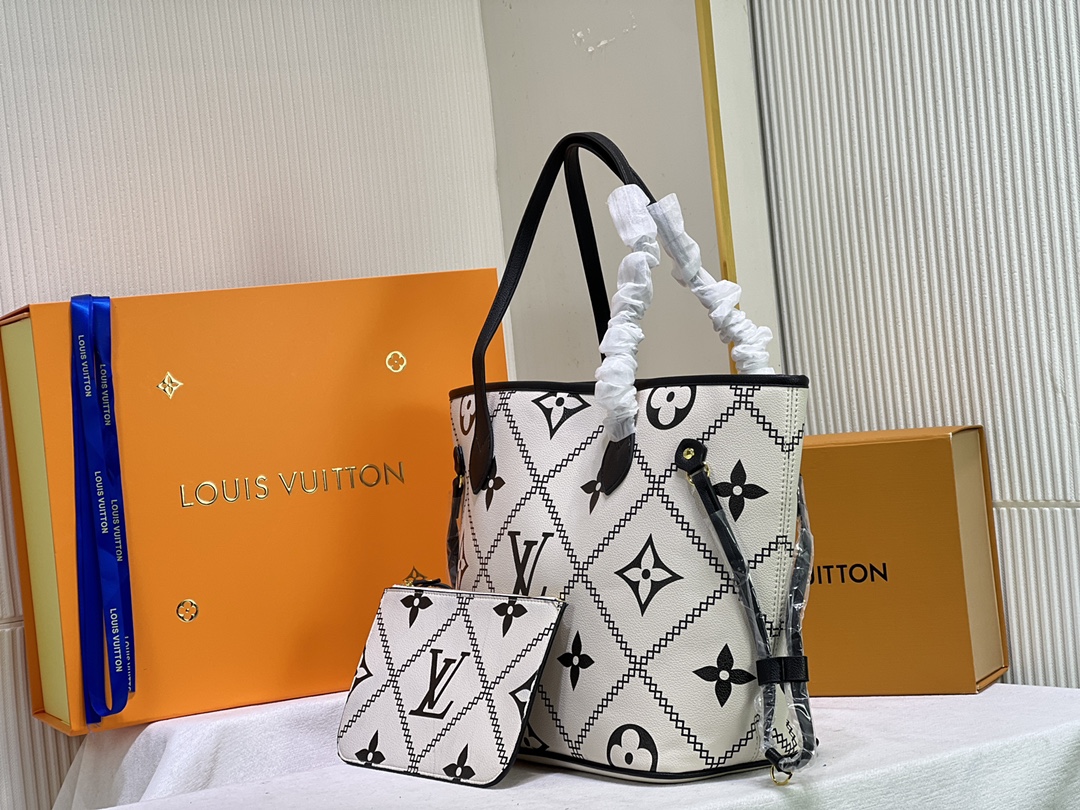 [TOP] Louis Vuitton LV Neverfull Full leather Bag 32x29x17cm -2 colors