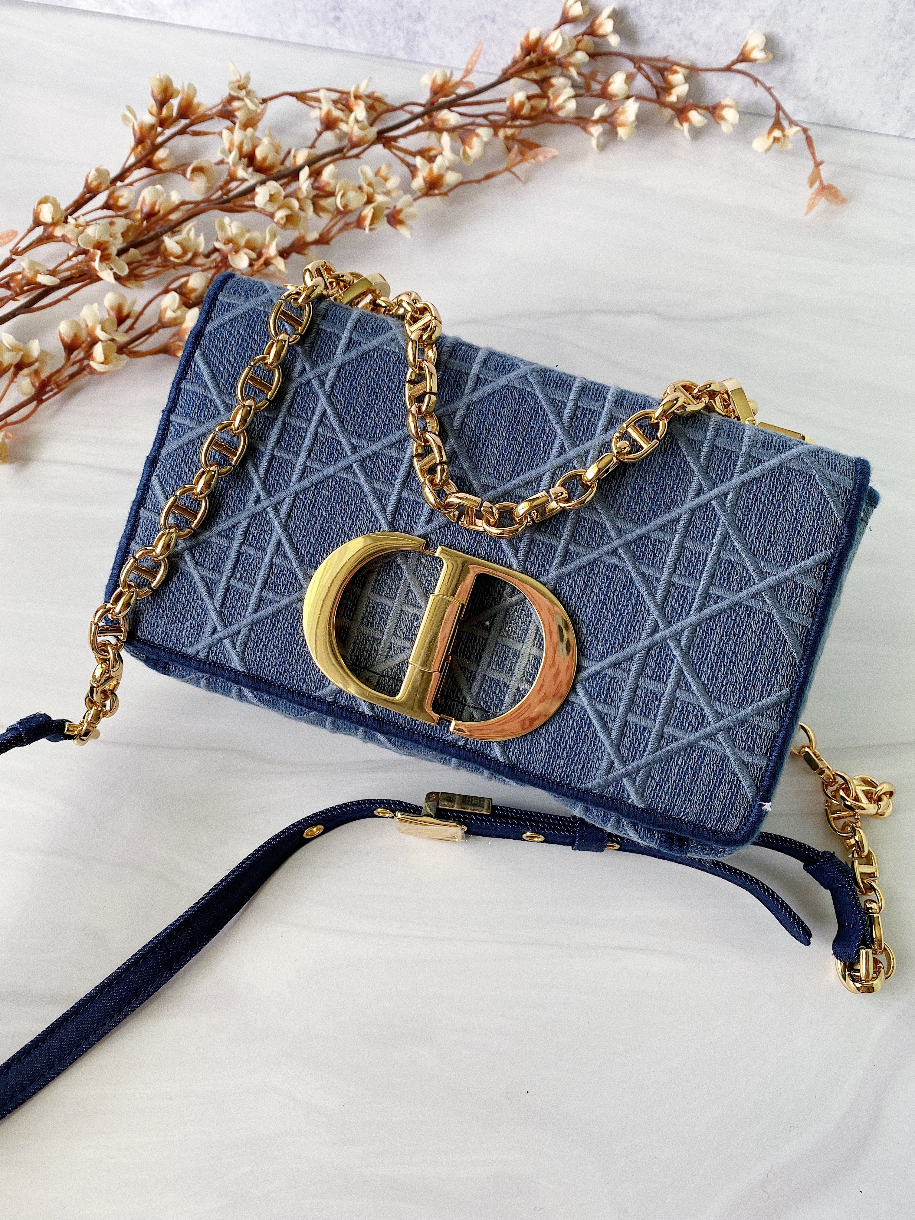 [TOP] Christian Dior Caro Bag Small - Blue Denim