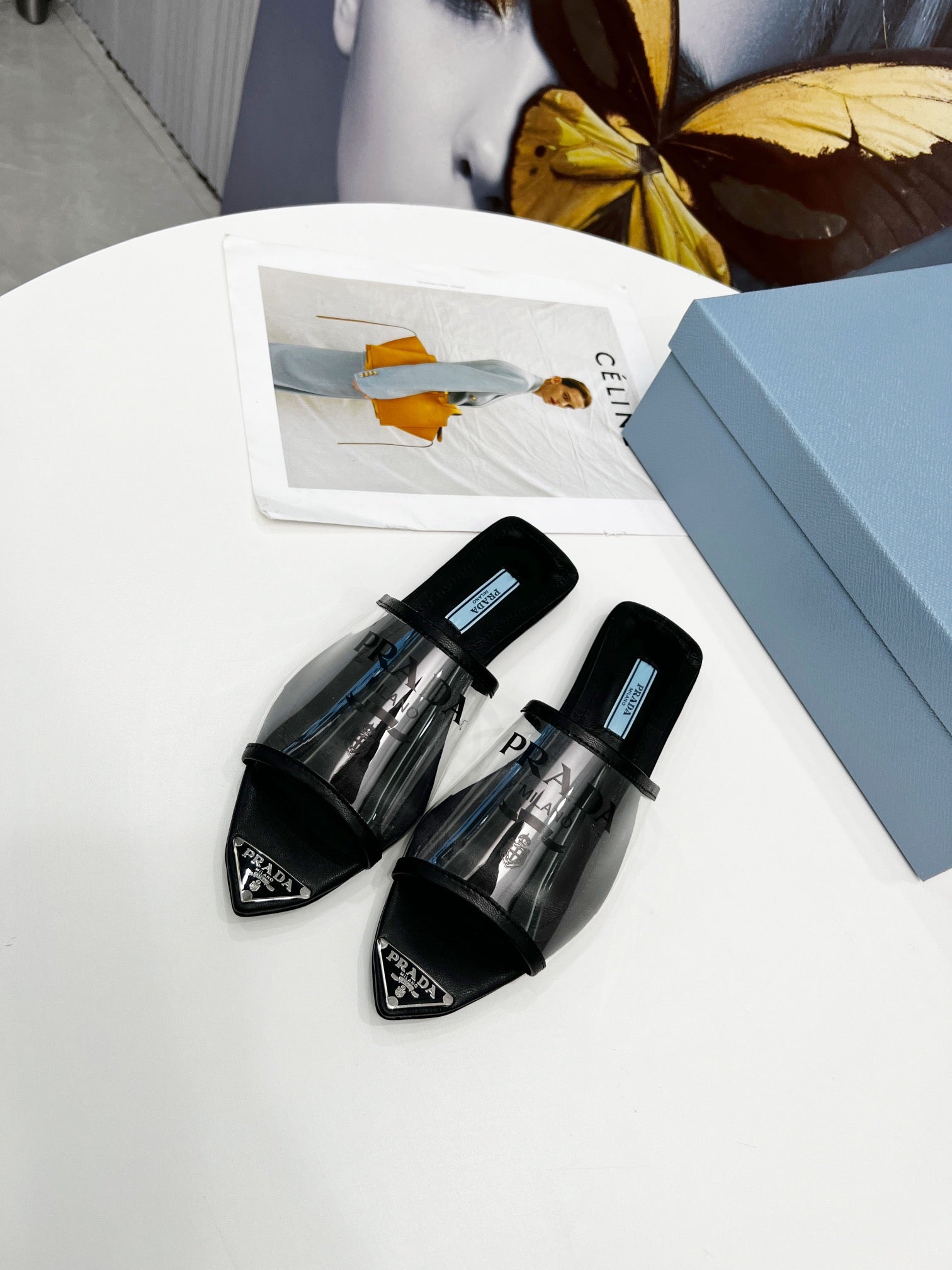 [TOP] PRADA Logo-print Plexiglas High-heel Slides - Black