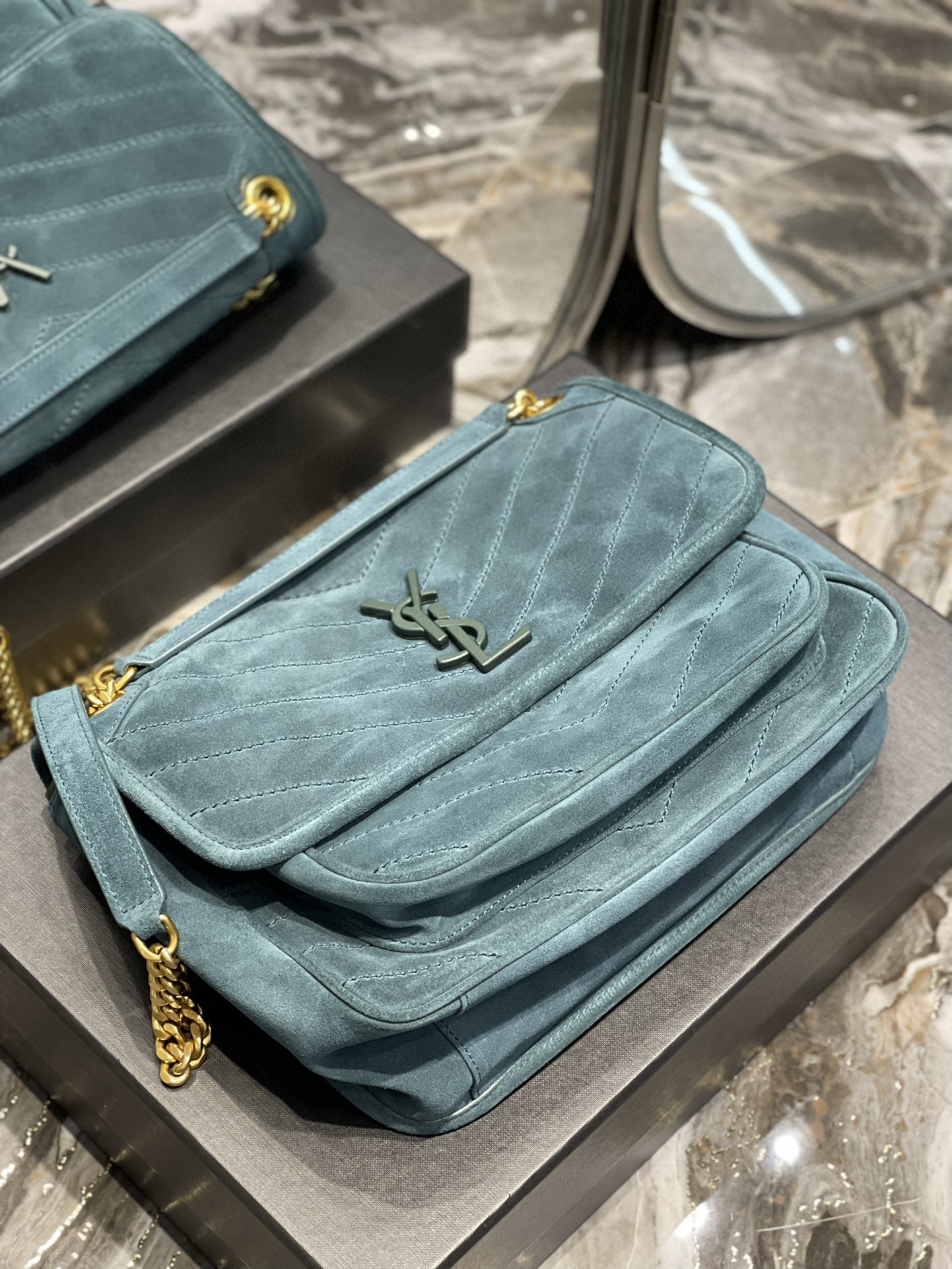 [TOP] Yves Saint Laurent YSL Niki Medium Suede Bag - Teal