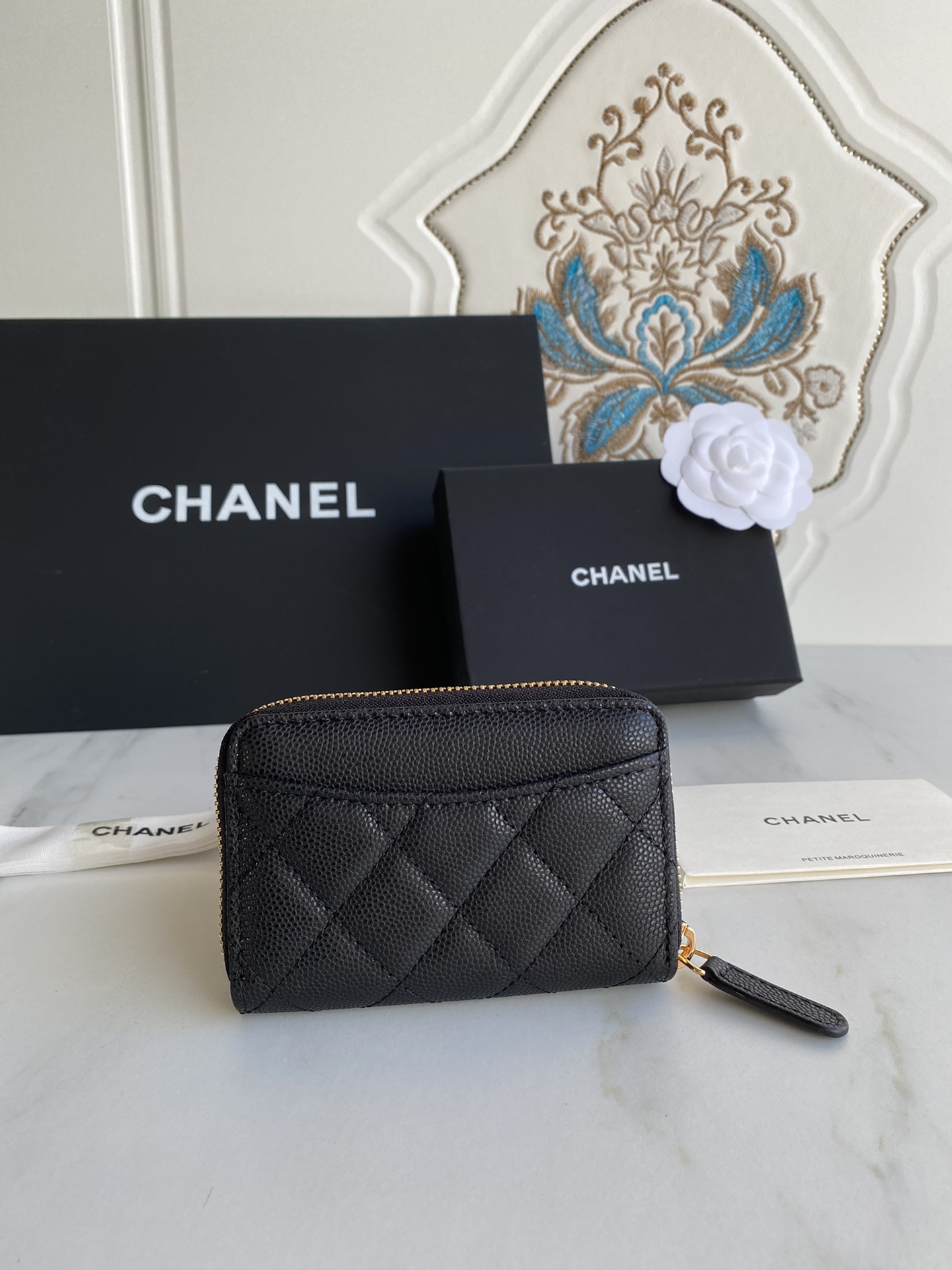[TOP] CHANEL Zipper Leather Wallet - GHW&SHW - Black