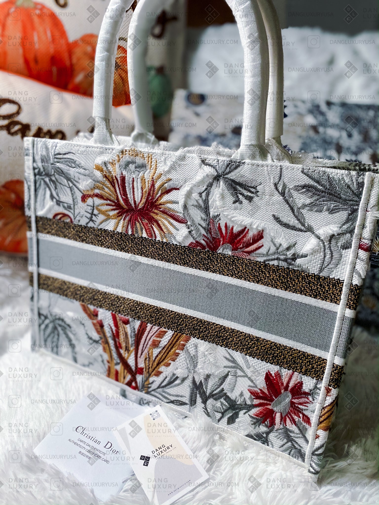 [TOP] Christian Dior Book Tote Embroidered Toile De Jouy Small Tropicalia Canvas 26.5cm - Latte Multicolor