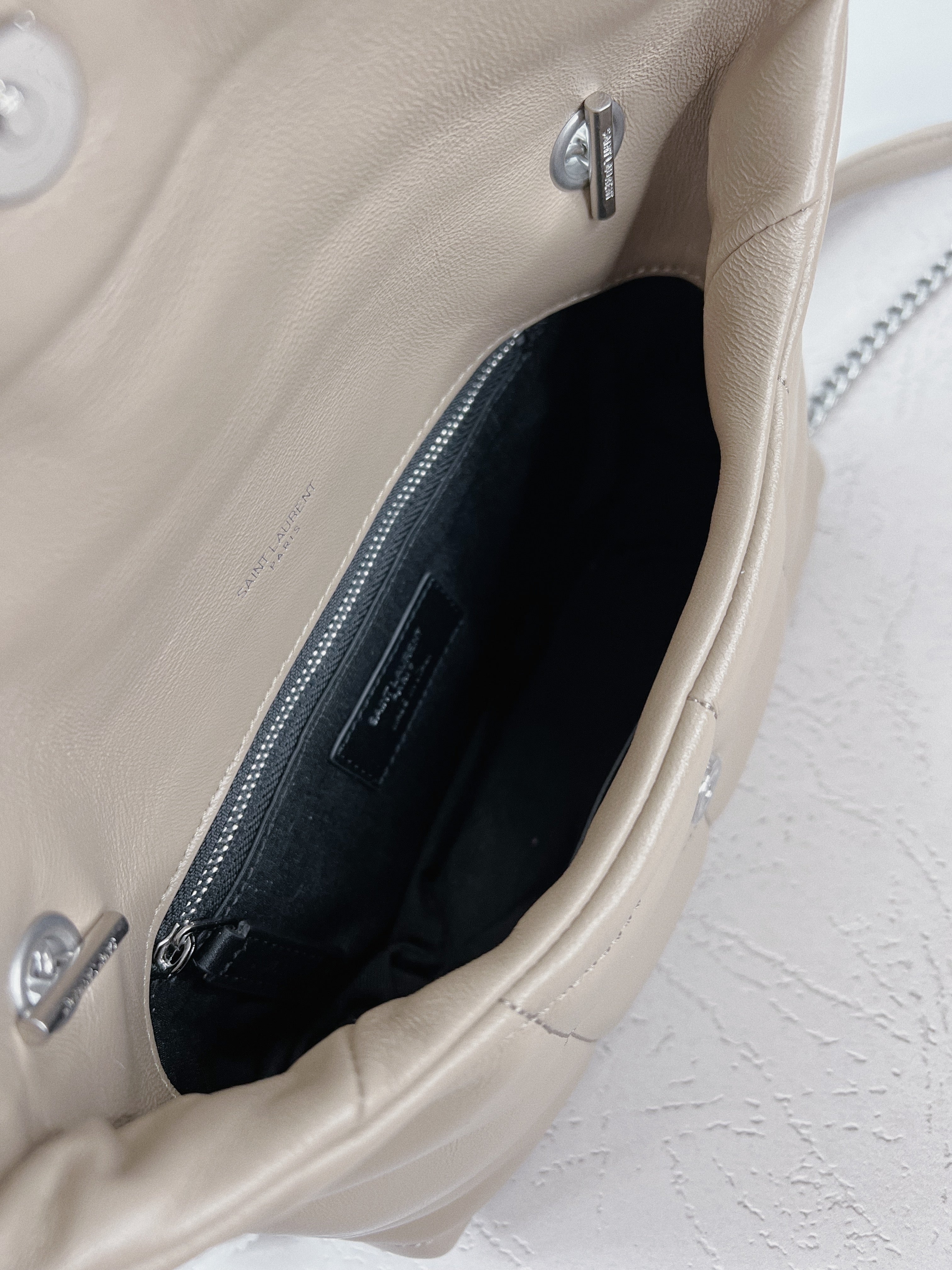 [TOP] Yves Saint Laurent YSL Loulou Puffer Mini Bag - Beige w SHW