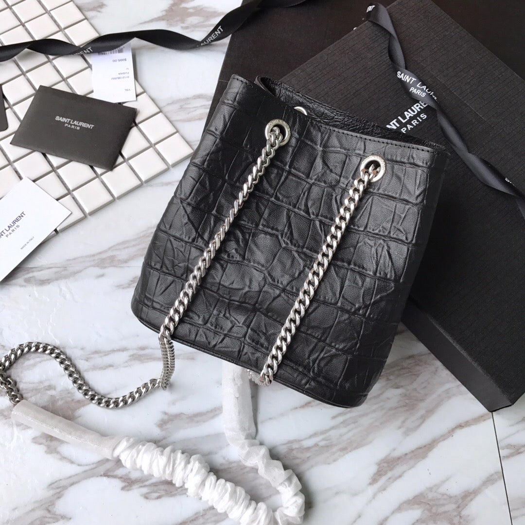[TOP] Yves Saint Laurent YSL Croco Small Bucket Bag - Black