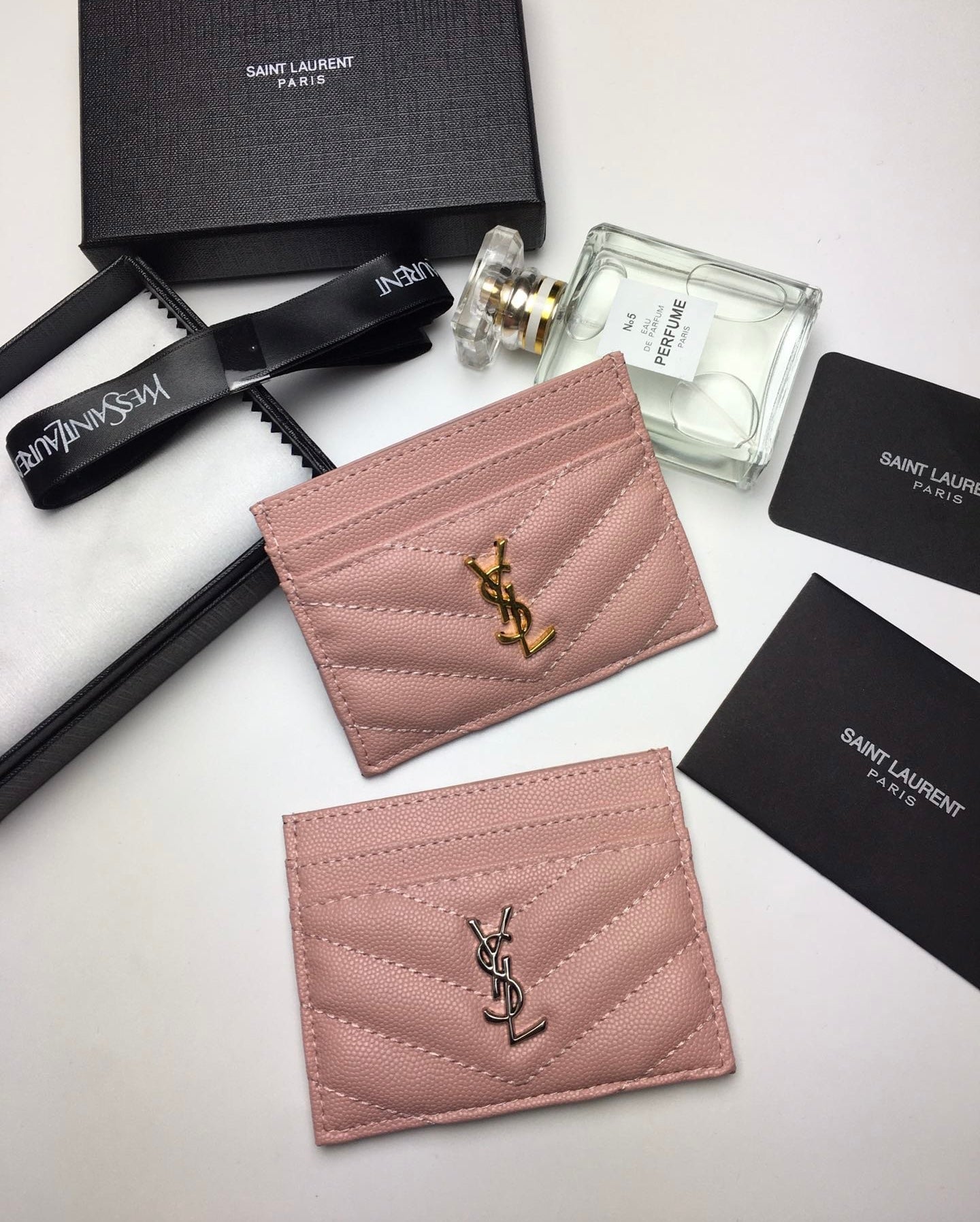 [TOP] Yves Saint Laurent YSL Card Holder Caviar Skin - Pink