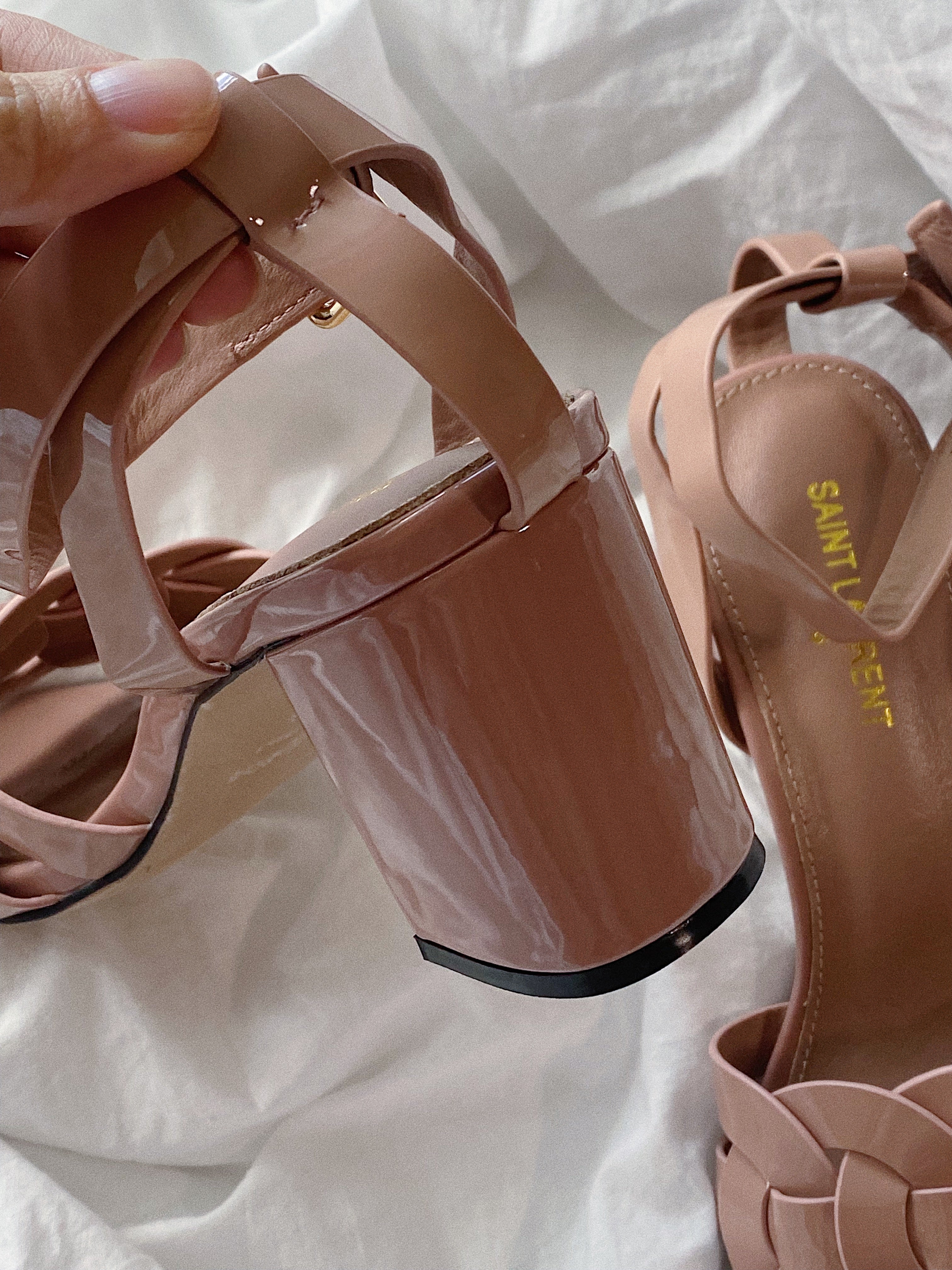 [TOP] Yves Saint Laurent YSL Patent Tribute Block Heels - Mauve