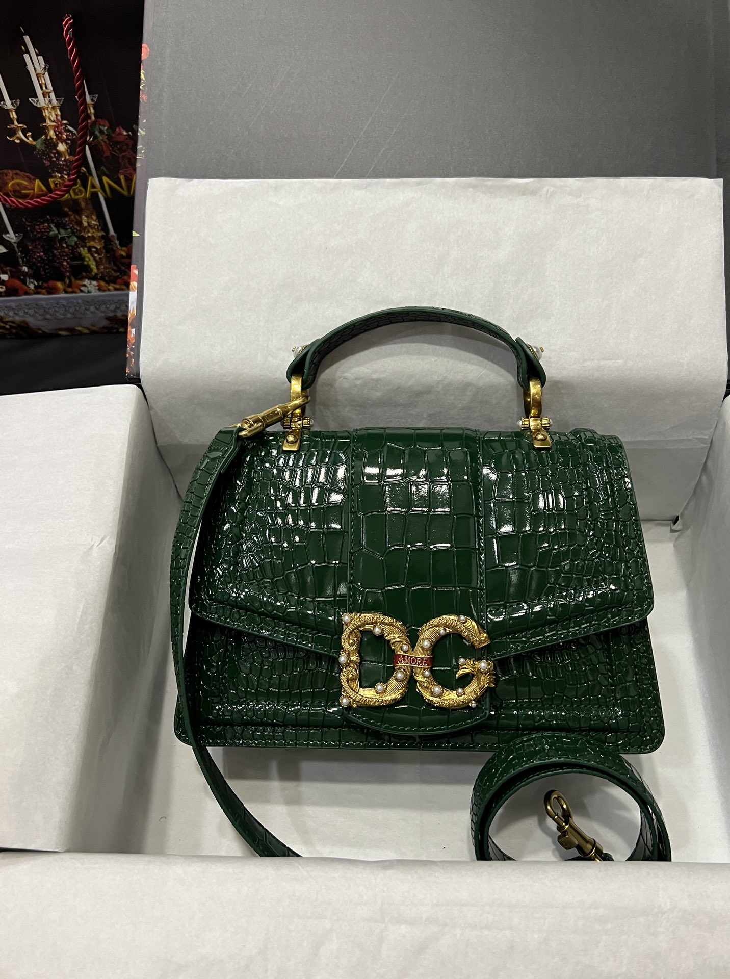 [TOP] Dolce & Gabbana D&G  Crocodile 27*18*8cm -Print Calfskin DG Girls Handbag