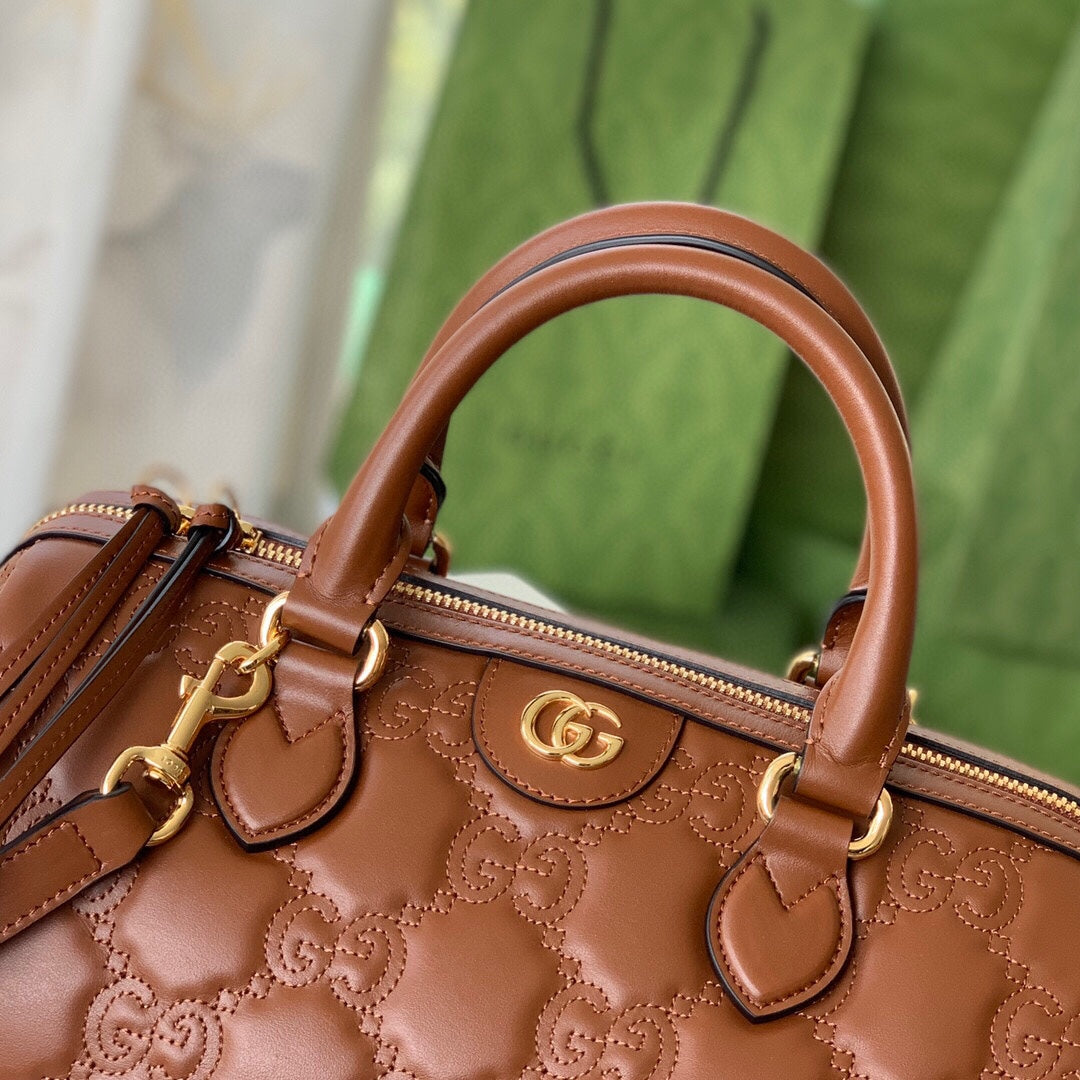 [TOP] GUCCI G*G Matelasse Leather Top Handle Medium Bag - Brown