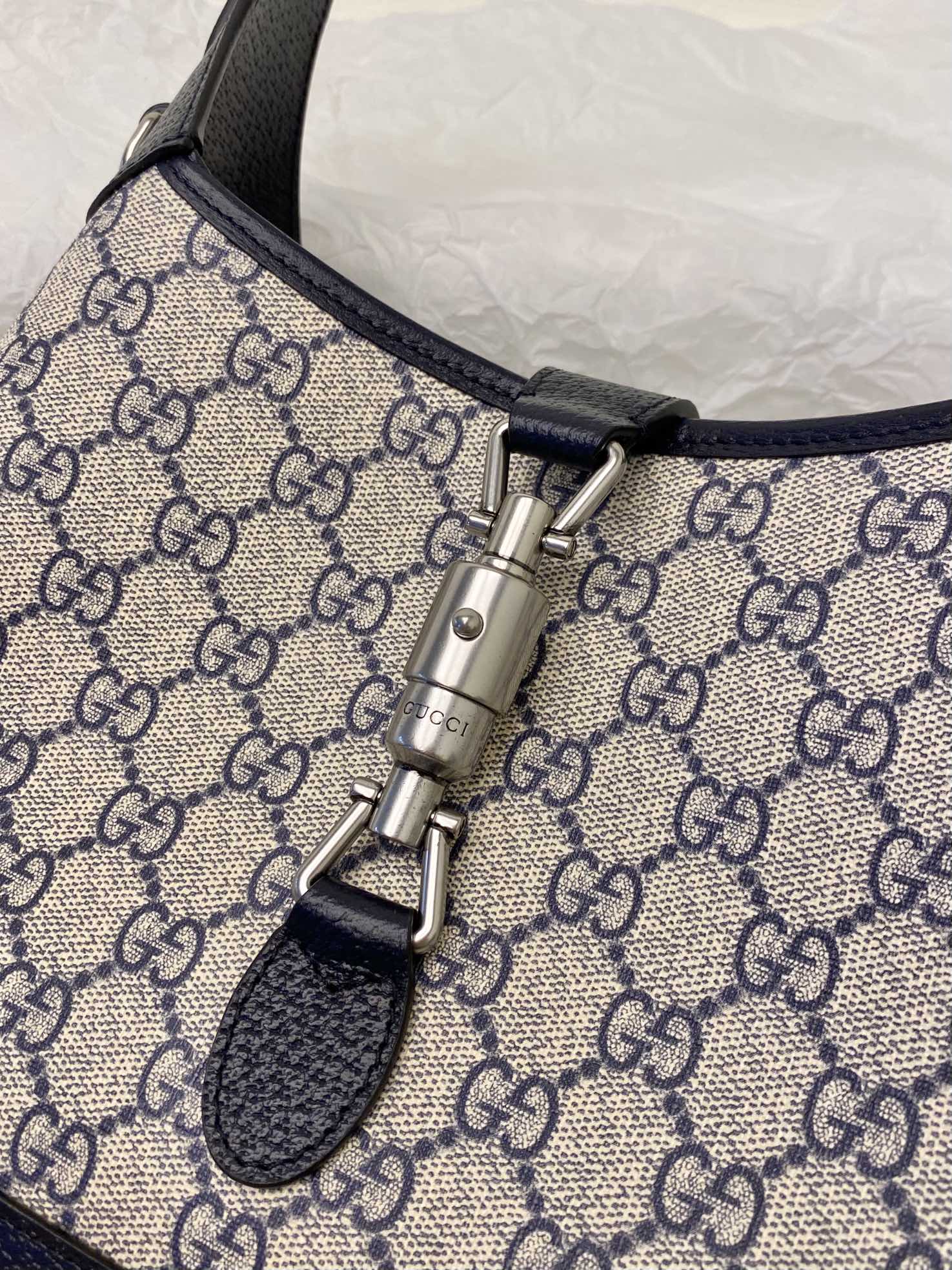 [TOP] GUCCI G*G Jackie 1961 Small Bag 27.5x19x4cm - Blue/Beige