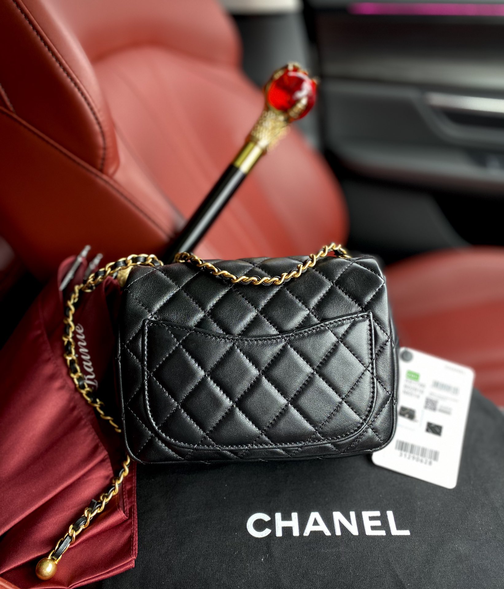[TOP] CHANEL Classic Flap Bag Gold Ball 13*18*7cm - Black/White
