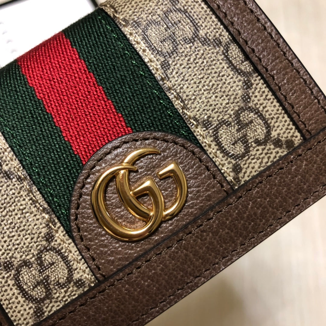 [TOP] GUCCI Ophidia Card Case Wallet - Brown