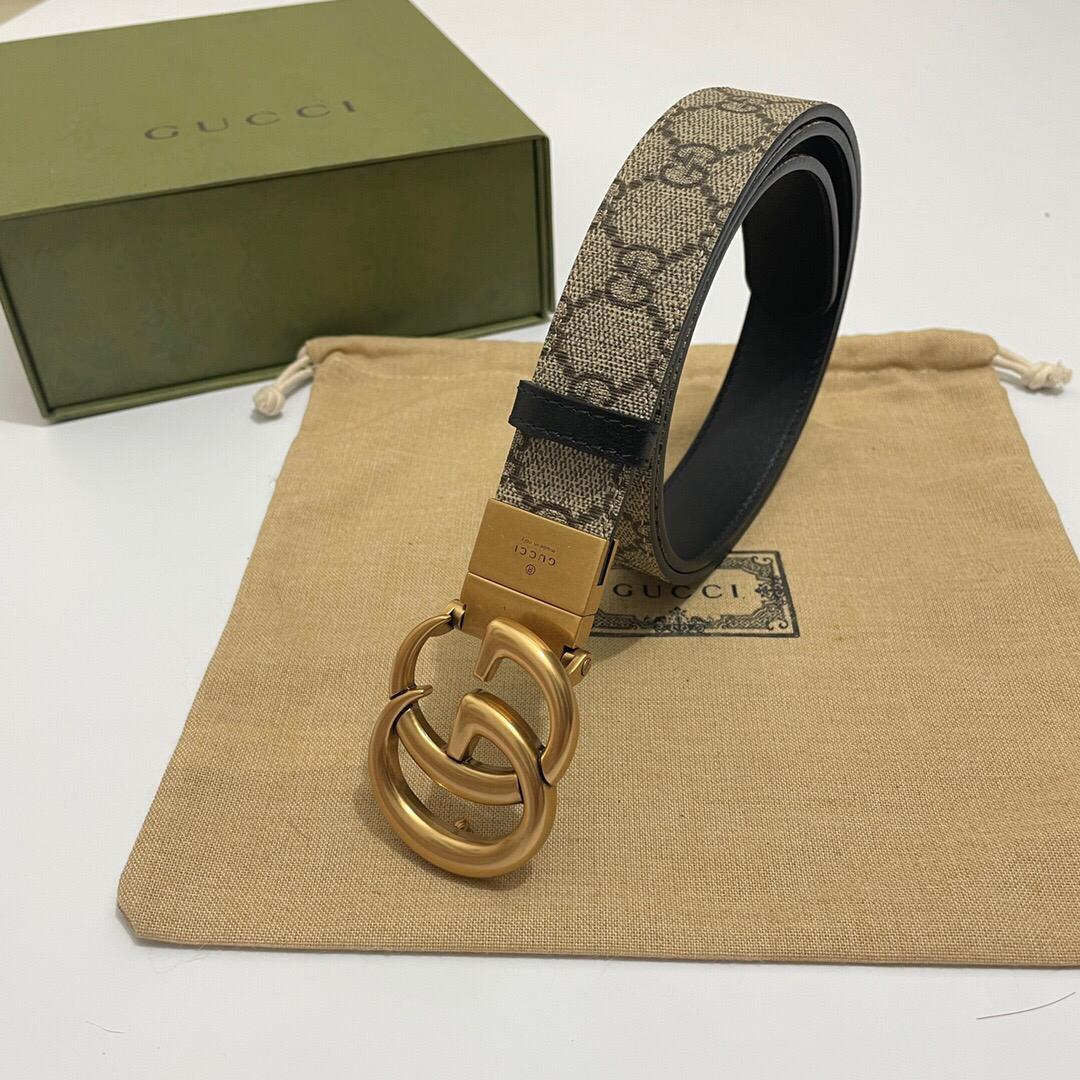 [TOP] GUCCI  Reverse Thin Belt 3cm - Monogram and Black with GHW