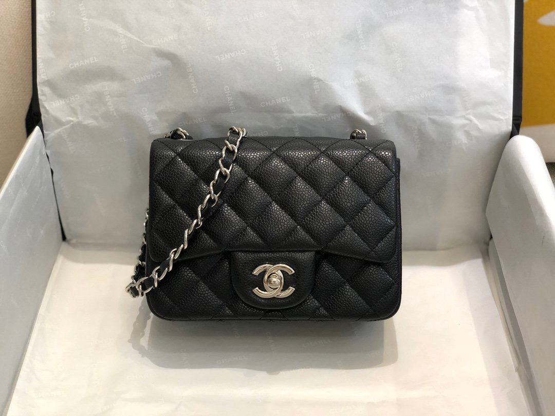 [TOP] CHANEL Classic Flap Bag Caviar Mini 17cm - Black & SHW